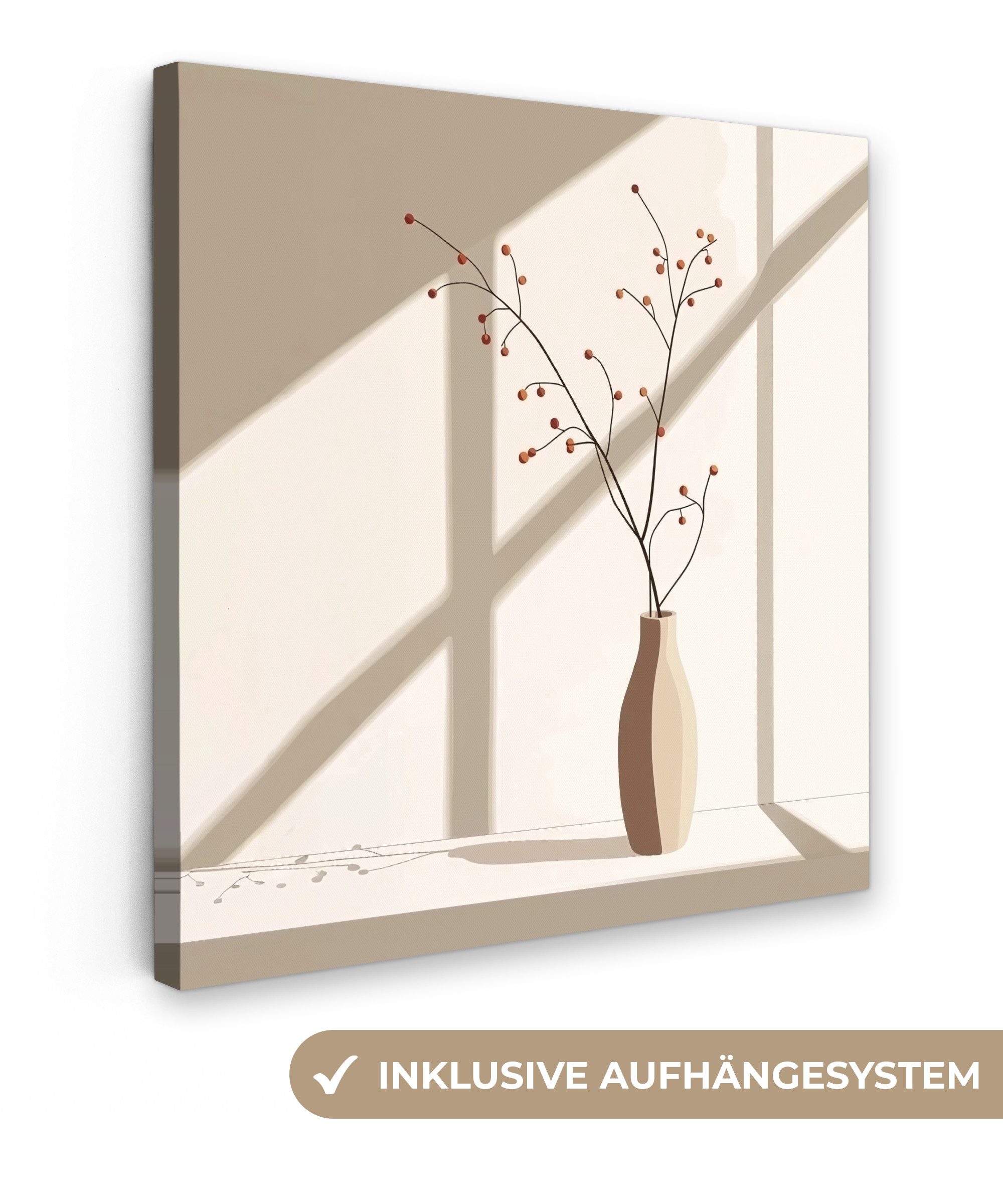 Leinwandbild Vase - Äste - Beeren - Minimalistisch