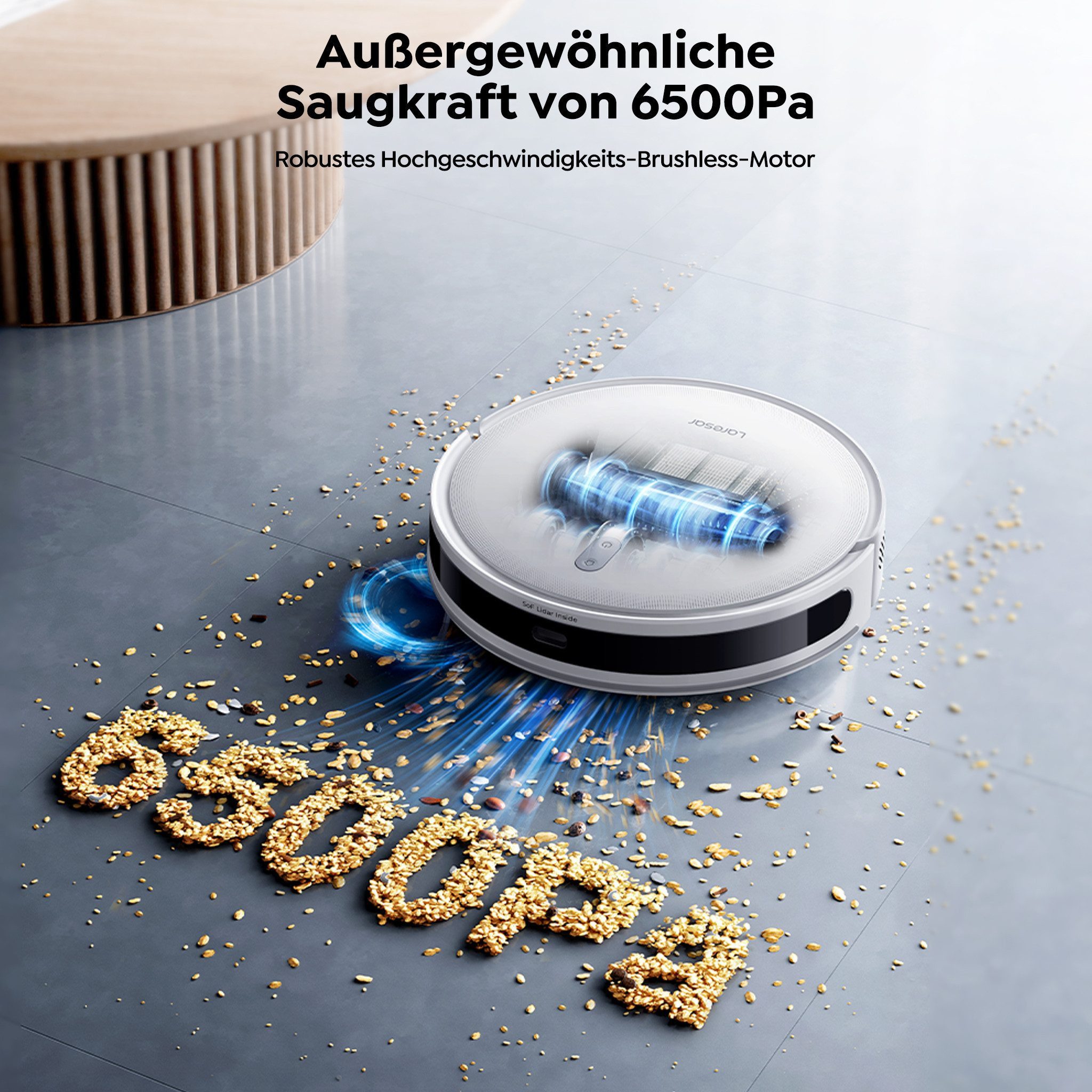 Laresar Saugroboter mit Wischfunktion 10000 Pa Saugkraft, 150 Min Laufzeit, 60 W, beutellos, 200 m² Abdeckung, 300 ml Wassertank,App-Steuerung