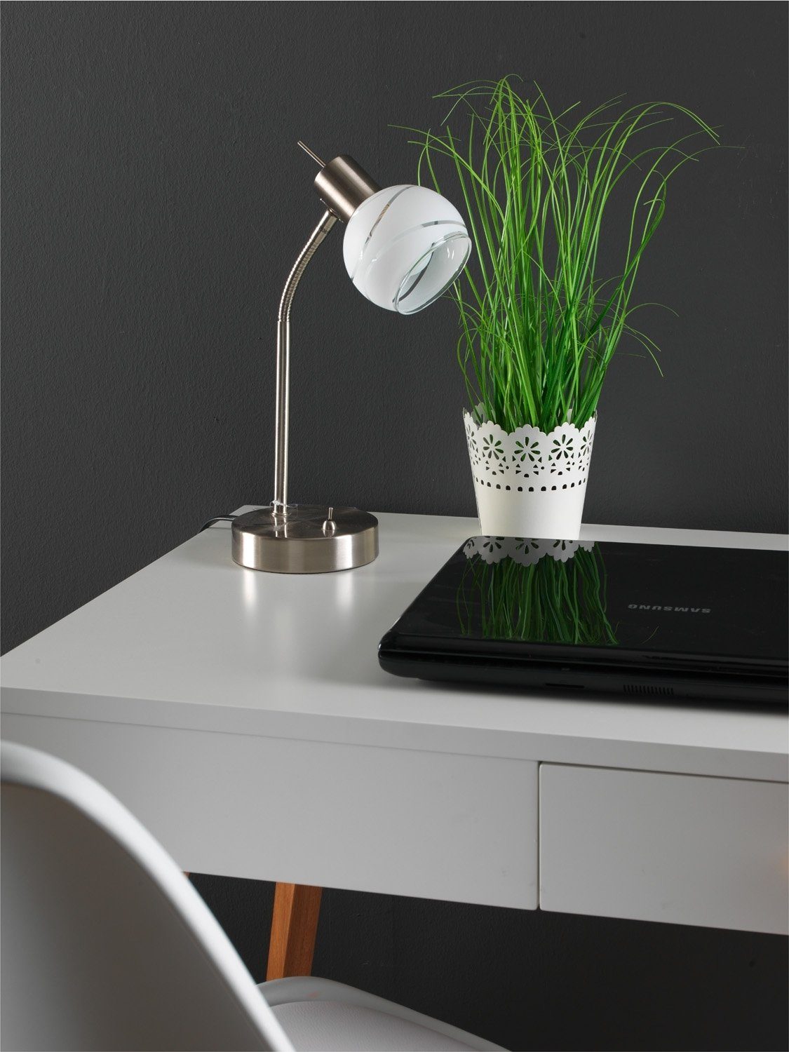 GLOBO LIGHTING Tischleuchte MILOUD, 1-flammig, Nickel, günstig online kaufen