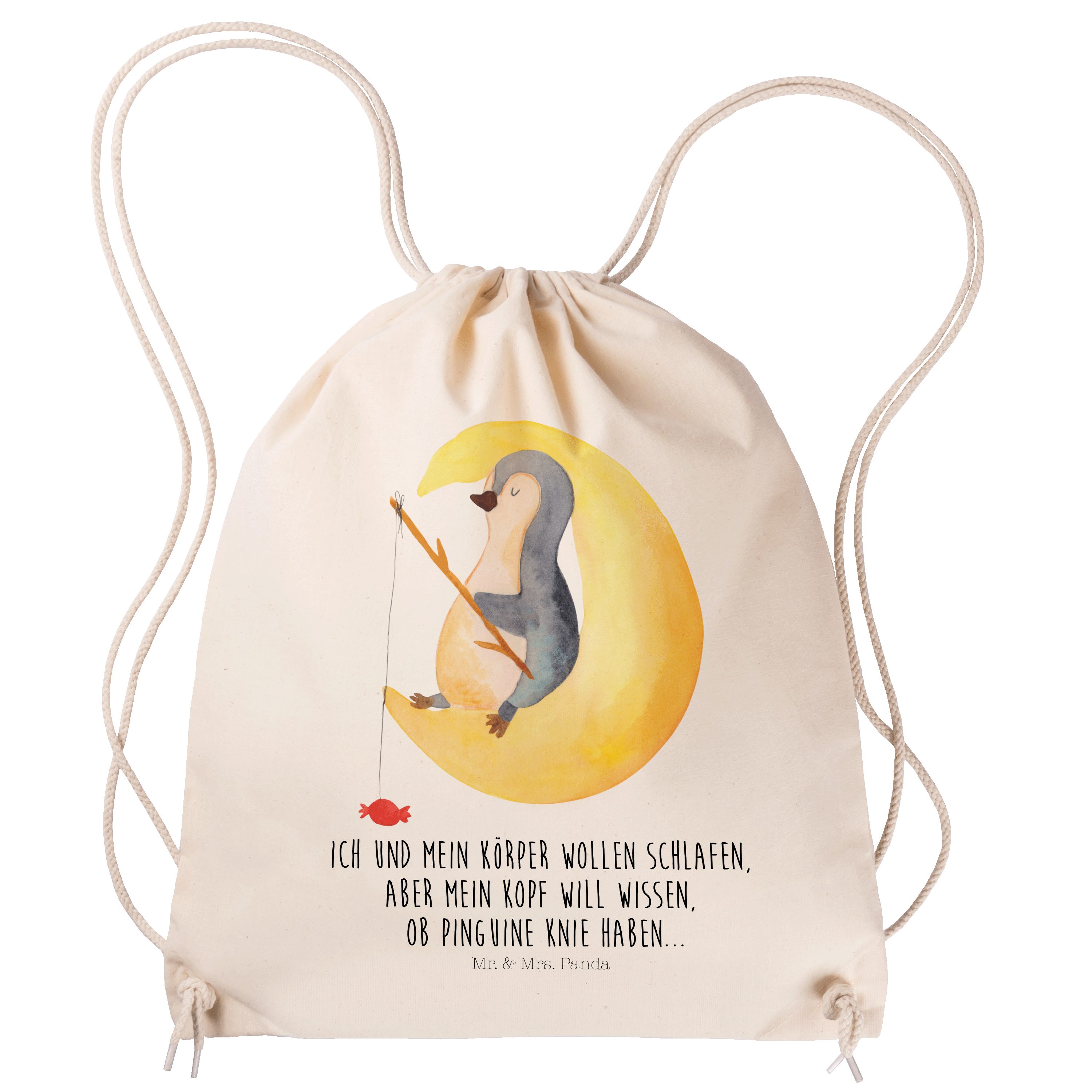 Mr. & Mrs. Panda Sporttasche Pinguin Mond - Transparent - Geschenk, Sportbeutel, Sporttasche, Süßi (1-tlg) | Canvas-Taschen