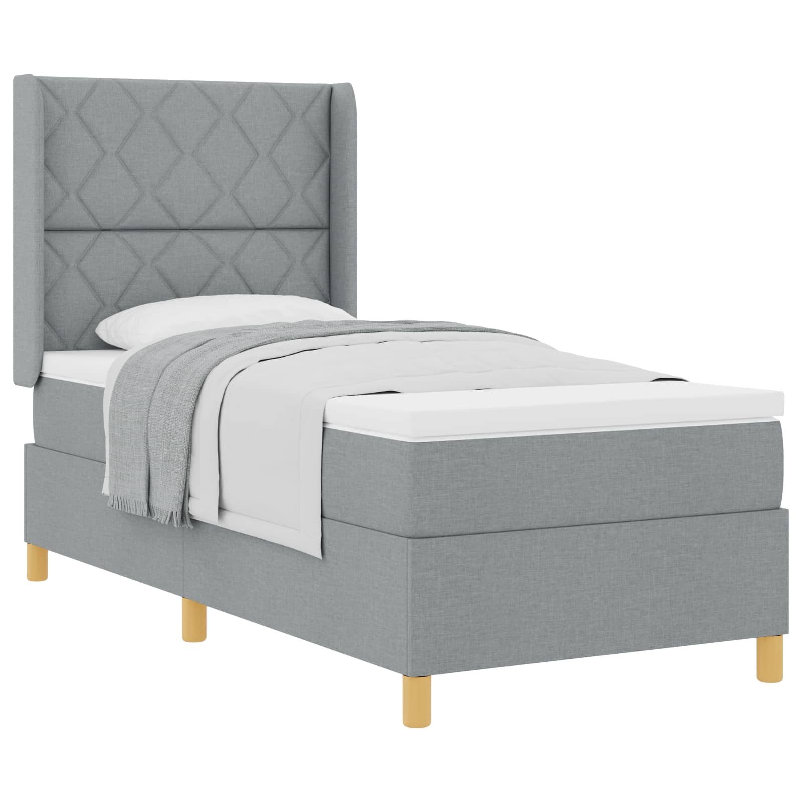 Bett Boxspringbett mit Kopfteil Hellgrau 100 x 200 cm Stoff