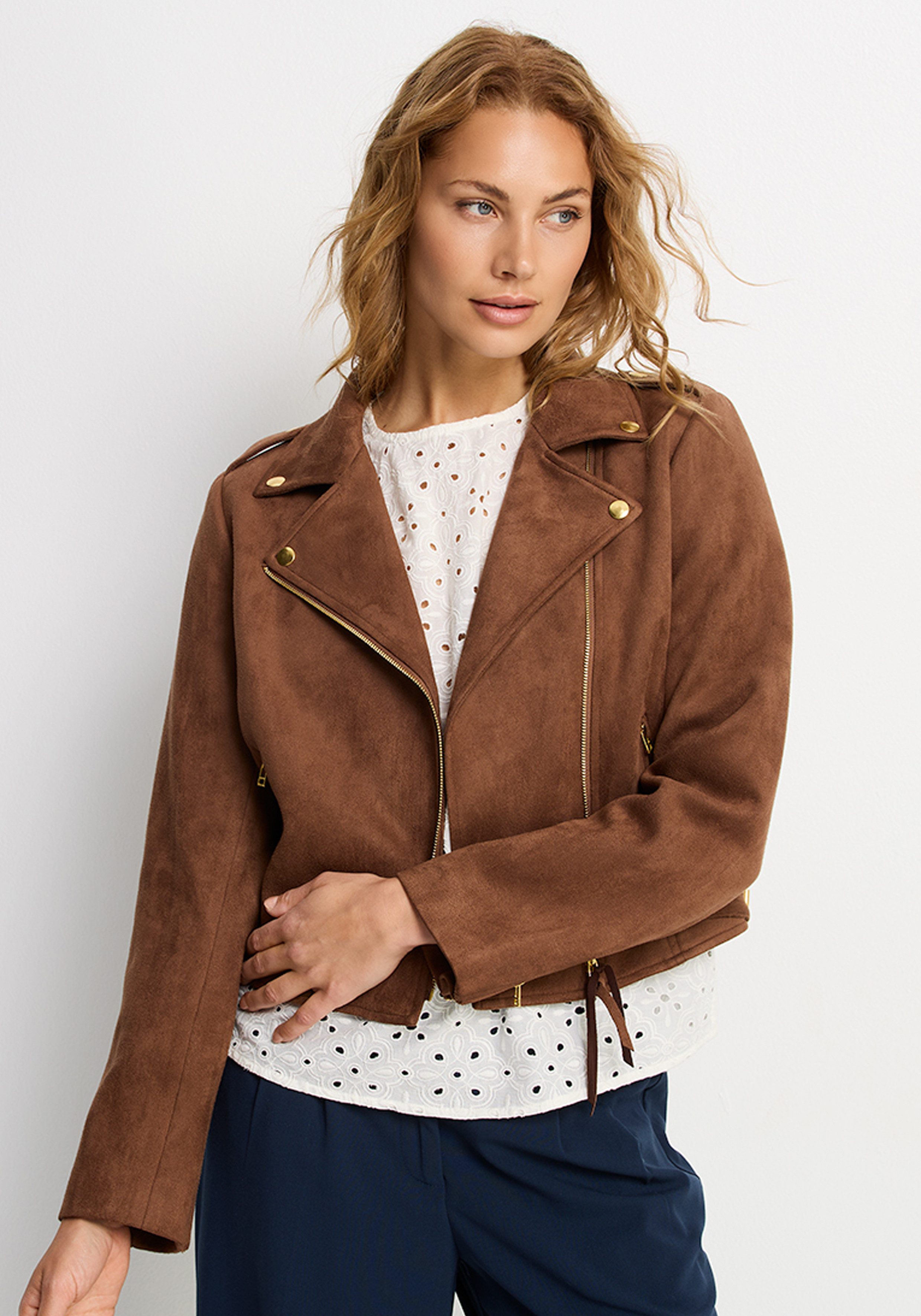 LASCANA Bikerjacke in Veloursleder-Optik modische Übergangsjacke aus Velourlederimitat, kurze Lederimitatjacke