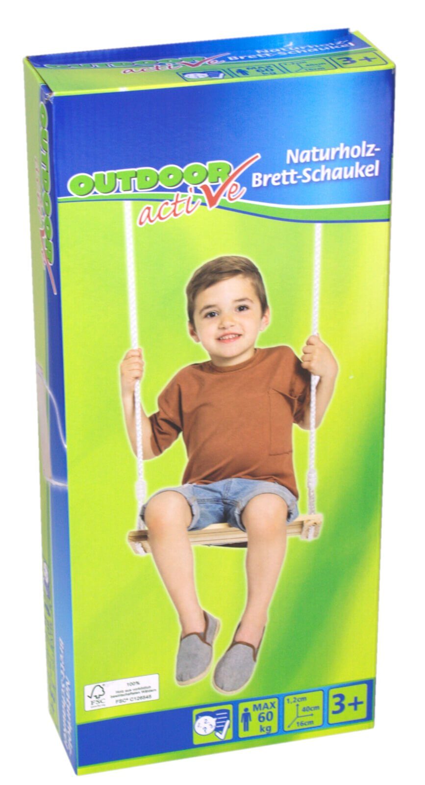 Vedes Einzelschaukel Outdoor active Naturholz Brett Schaukel mit Seil
