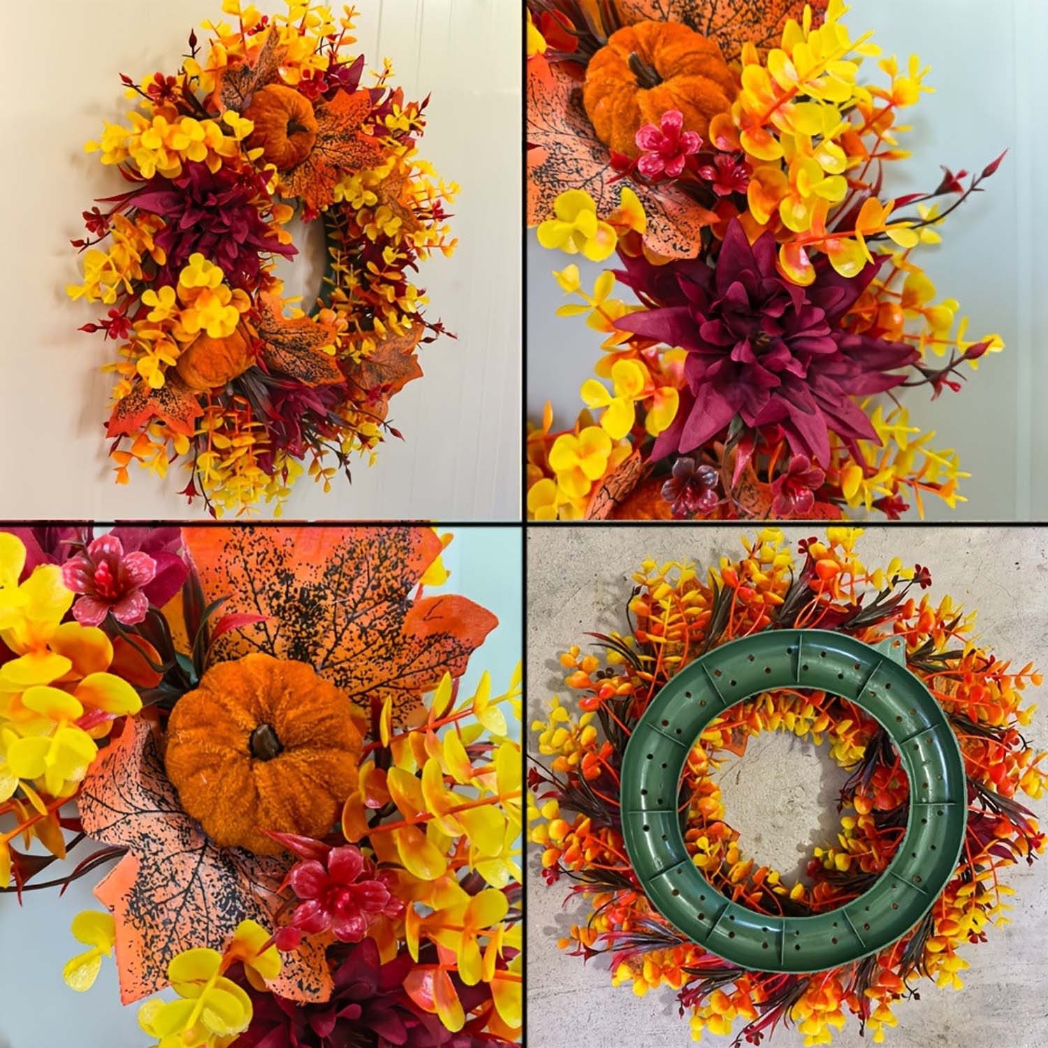 Diwzbyn Dekokranz Herbstkranz, Herbst-Haustür-Kranz mit verschiedenen Kürbis-Cluster – Bild 5 von 5