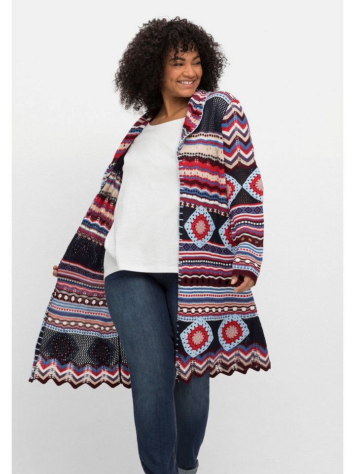 sheego by Joe Browns Longstrickjacke Große Größen im Boho-Stil, mit  Schalkragen