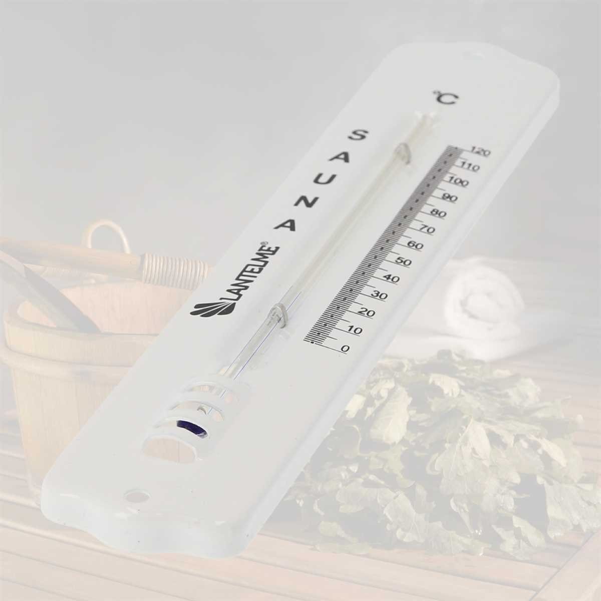 Lantelme Badethermometer Metall Saunathermometer Analog Saunabedarf Sauna Thermometer, Saunazubehör in Retro Design, 20cm, Metall Farbe weiß, Temperaturbereich 0 bis 120°C