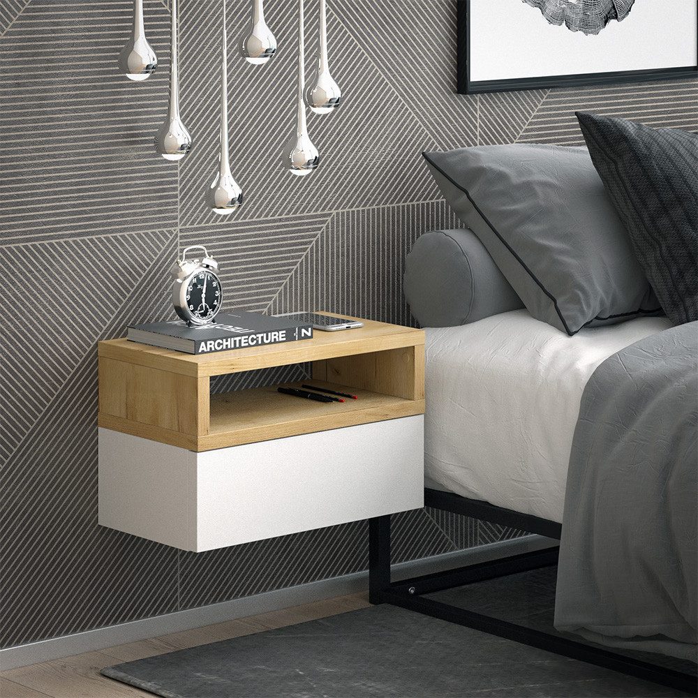 Vicco Nachtschrank Urbano, Goldkraft Eiche/Weiß, 45 x 28 cm