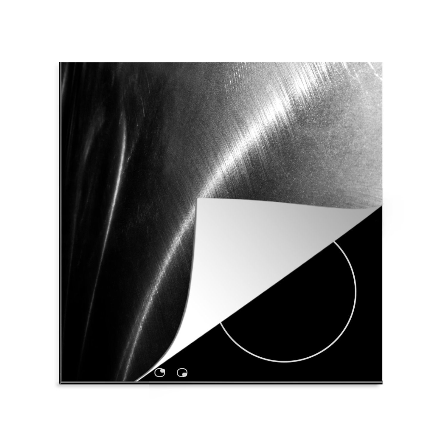 MuchoWow Herdblende-/Abdeckplatte Metalldruck - Silber - Schwarz - Weiß, Vinyl, (1 tlg), 78x78 cm, Ceranfeldabdeckung, Arbeitsplatte für küche