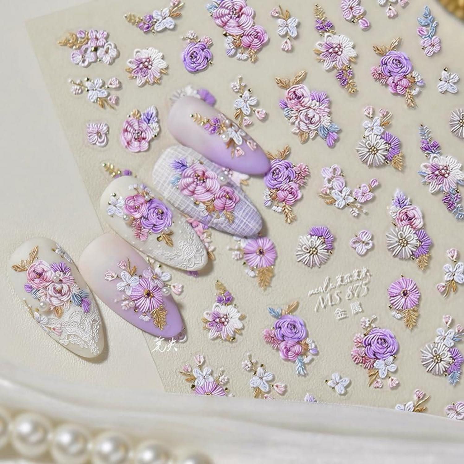 LuxusKollektion Nagel-Tattoo Nagelsticker gepraegte Blumen Lila