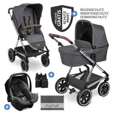 ABC Design Kombi-Kinderwagen Vicon 4 Air - 3in1 Set - Asphalt, Kinderwagen Buggy mit Babywanne, Babyschale, Sportsitz, Regenschutz