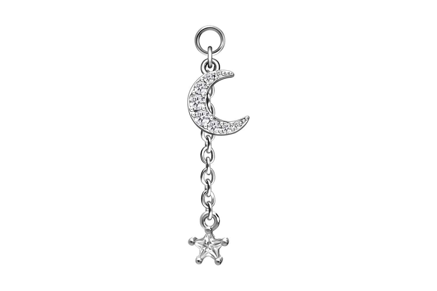 PIERCINGLINE Piercing-Set Chirurgenstahl Anhänger für Clicker KRISTALLMOND + KRISTALLSTERN (Piercing-Anhänger, 1-tlg)