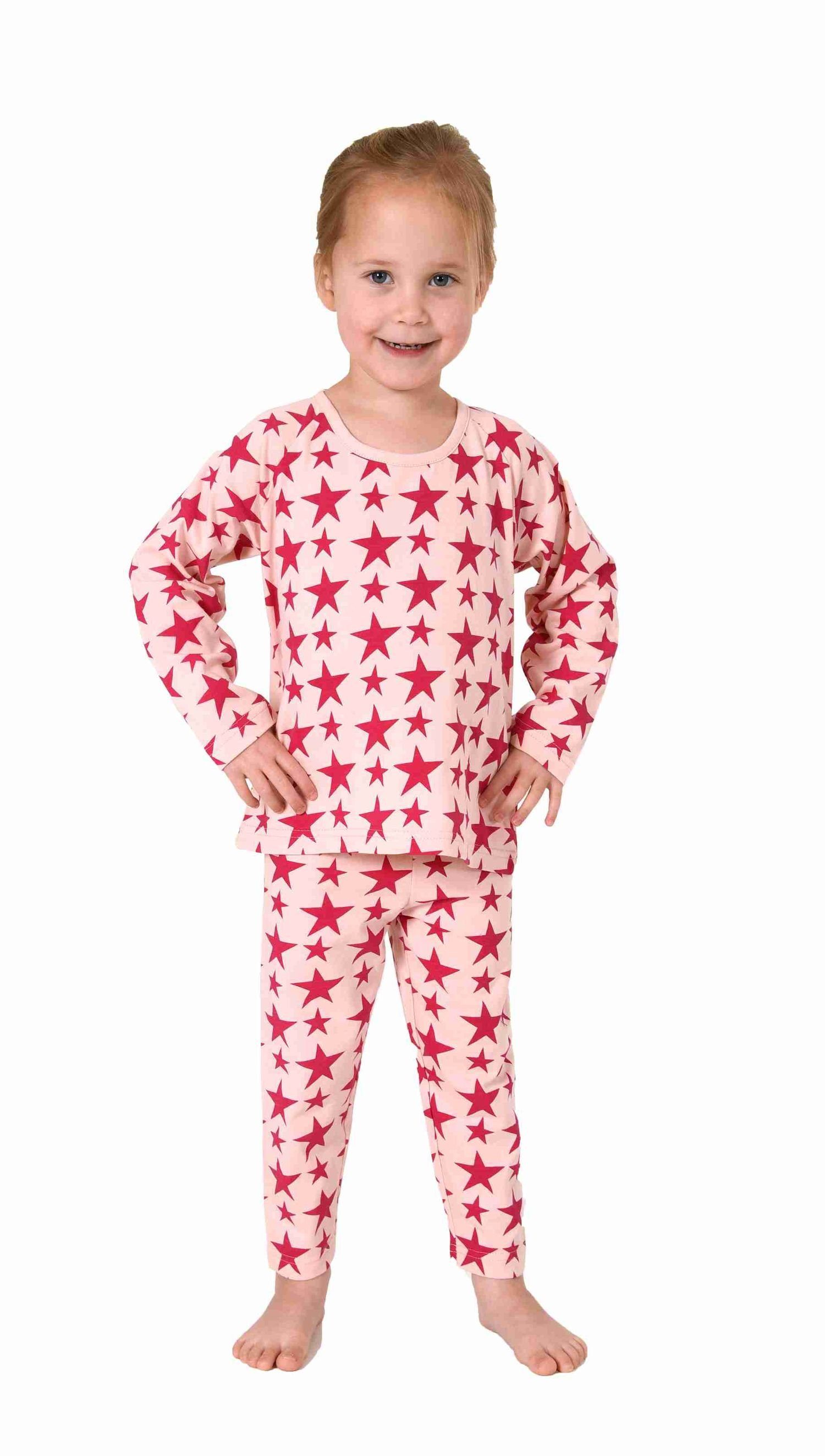 Normann Pyjama Wunderschöner Kleinkinder Mädchen langarm Schlafanzug in Sterne Optik pink