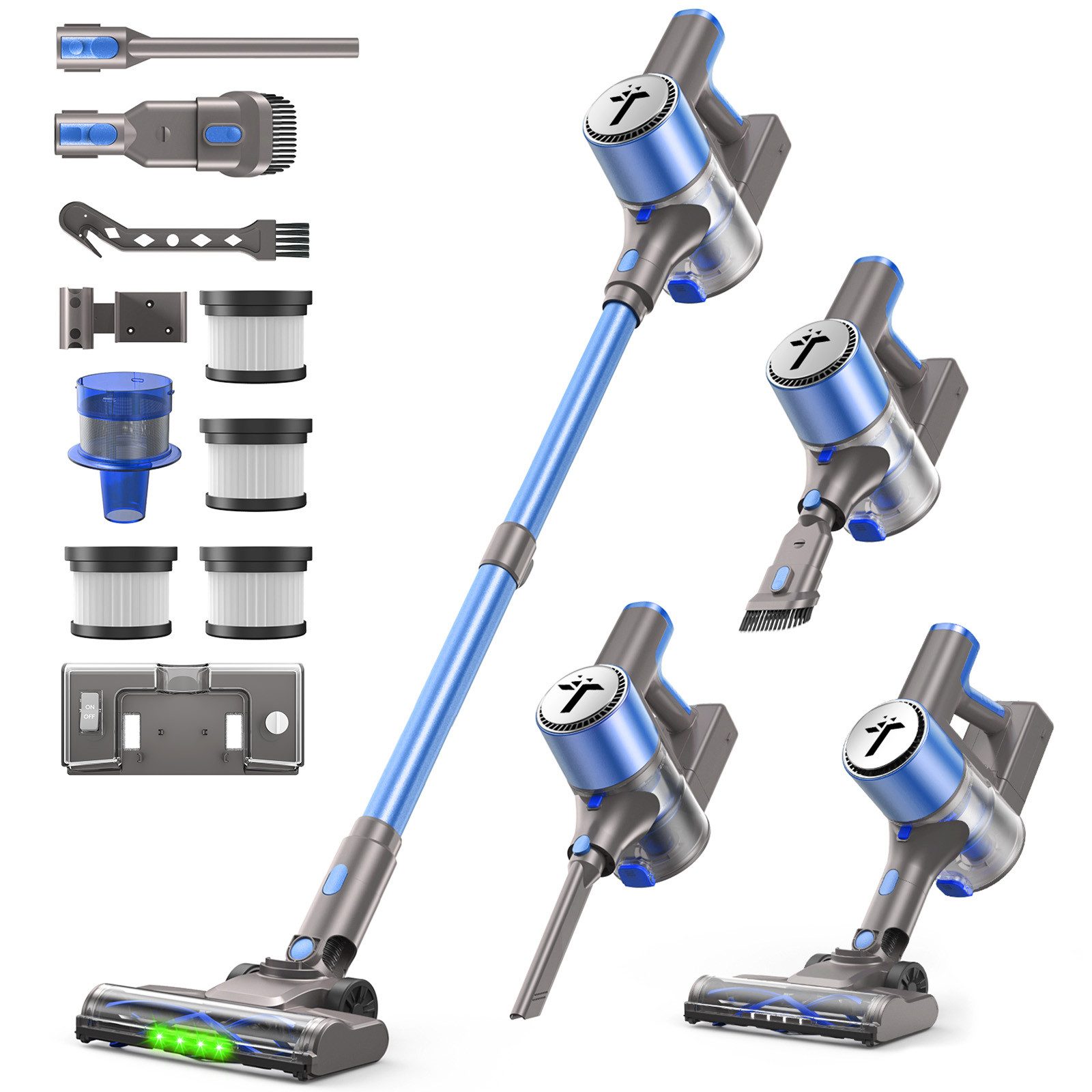 Teendow Akku-Hand-und Stielstaubsauger 50000PA Akku Staubsauger, Akkustaubsauger, 60 min Laufzeit, LED, 300 W, mit Beutel, Geräuscharm, Hand- und Bodenstaubsauger, Starke Saugkraft, Kabellos