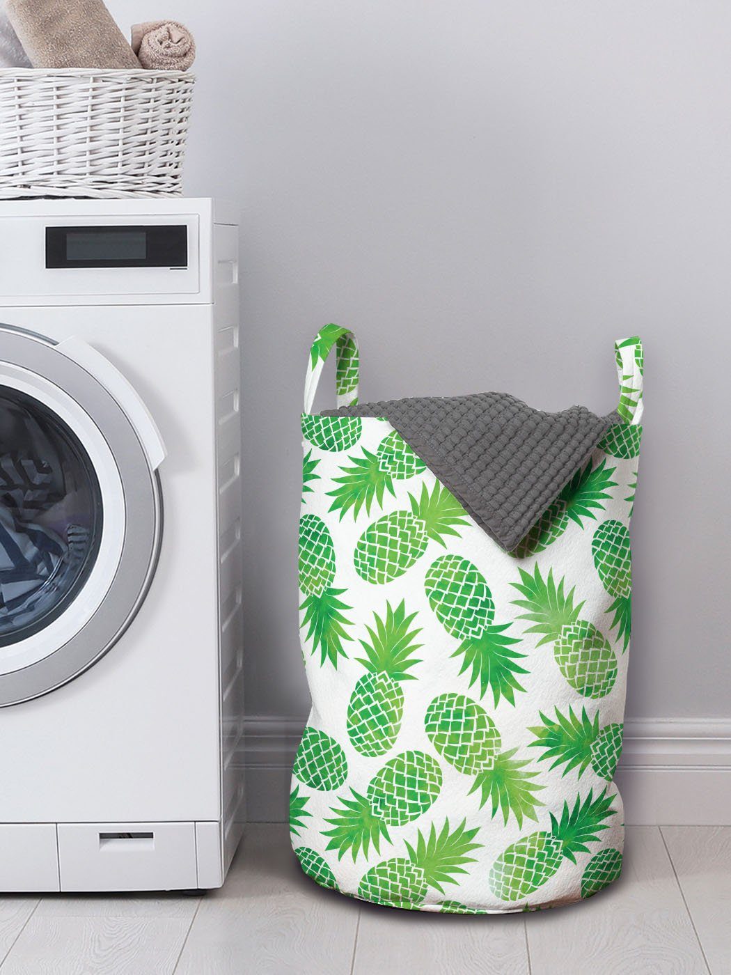 Exotische Ananas-Muster Grün mit Waschsalons, für Abakuhaus Wäschesäckchen Griffen Wäschekorb Kordelzugverschluss
