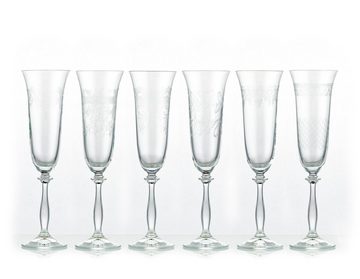 Crystalex Sektglas Royal mit unterschiedlichen Ornamenten, Kristallglas, Kristallglas, 6 Gläser mit verschiedenen Ornamenten, Pantografie