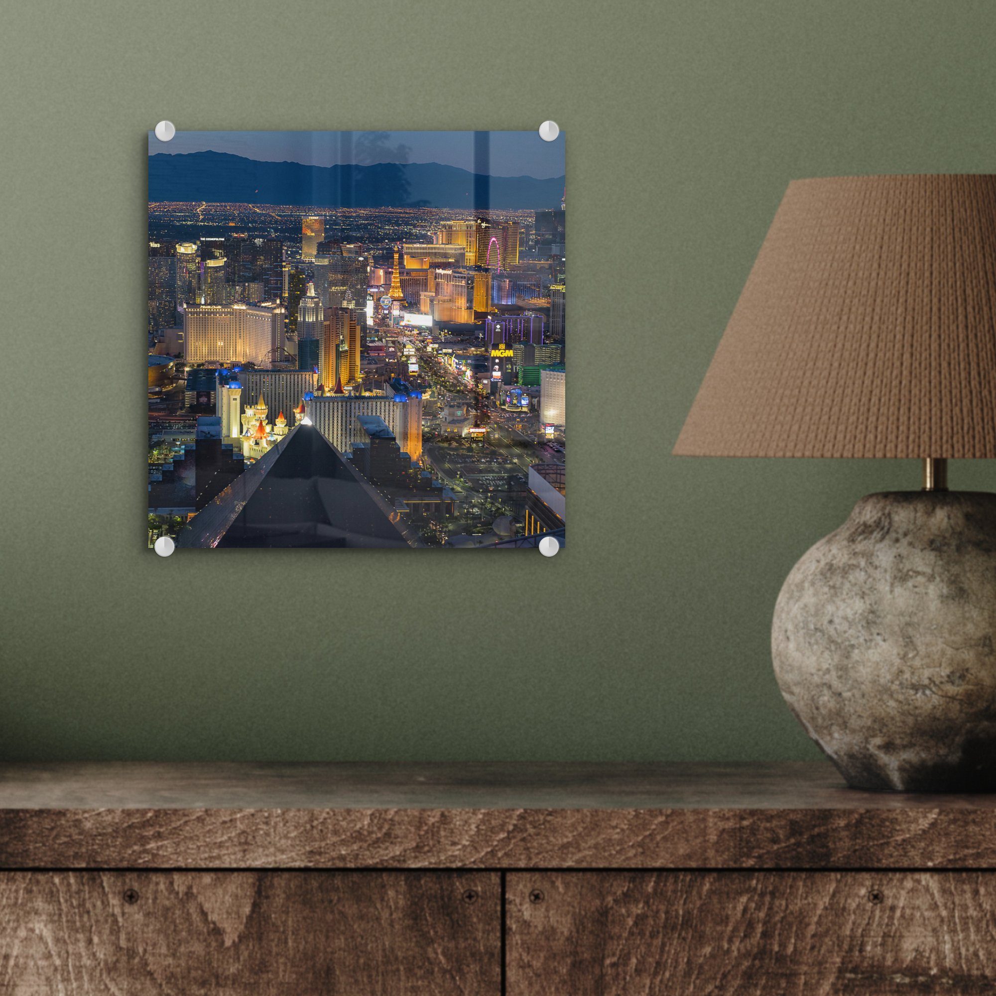 Bilder MuchoWow St), Vereinigte auf Vegas von Glasbilder - Wanddekoration Acrylglasbild Staaten, Glas (1 auf Glas Foto Las - - - Wandbild Luftaufnahme