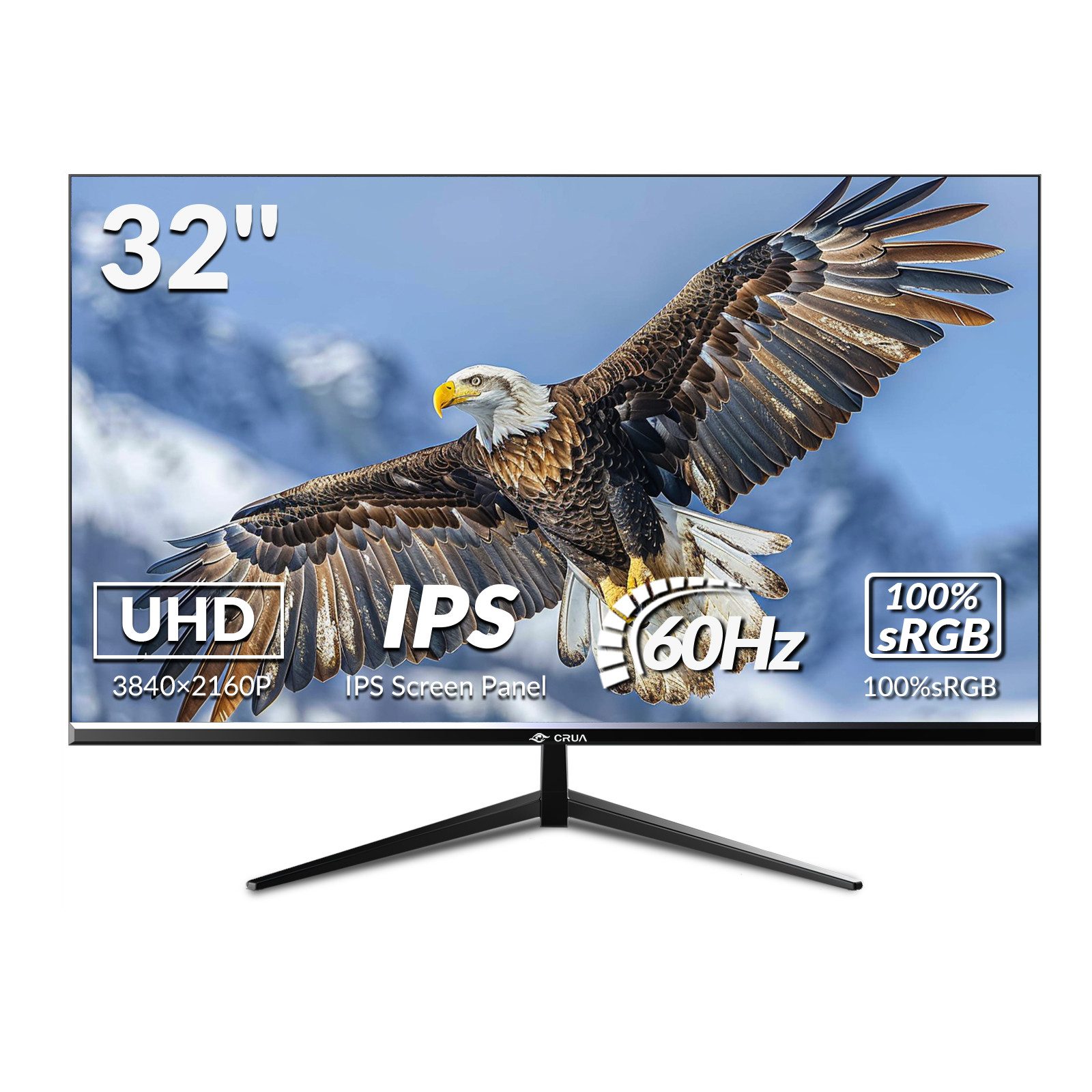 CRUA UHD 4K 60Hz für immersive Spiel- und Computer-Betrachtungserlebnisse Gaming-Monitor (81,28 cm/32 ", 3840 × 2160 px, 4K Ultra HD, 1 ms Reaktionszeit, 60 Hz, IPS, vielseitiger Monitor für Arbeit, Entertainment und Bildbearbeitung)