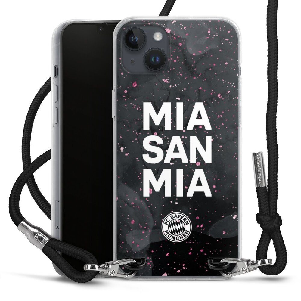 DeinDesign Handyhülle Mia San Mia Girl Style FC Bayern München Mia San Mia Girly - FCB, Apple iPhone 15 Plus Handykette Hülle mit Band Case zum Umhängen