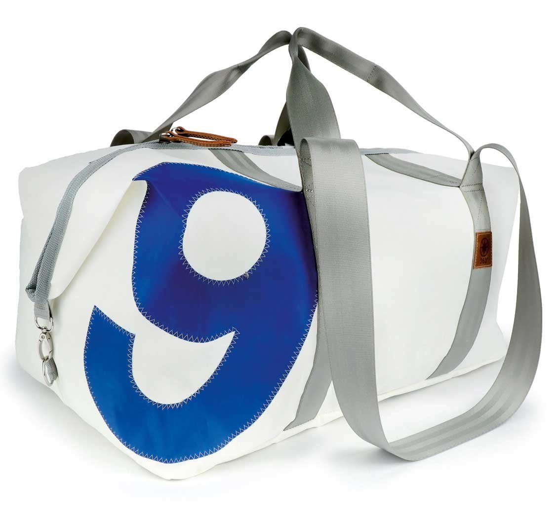 360Grad Reisetasche Reisetasche Zahl XL Kutter Segeltuch Weiss Blau recyceltes