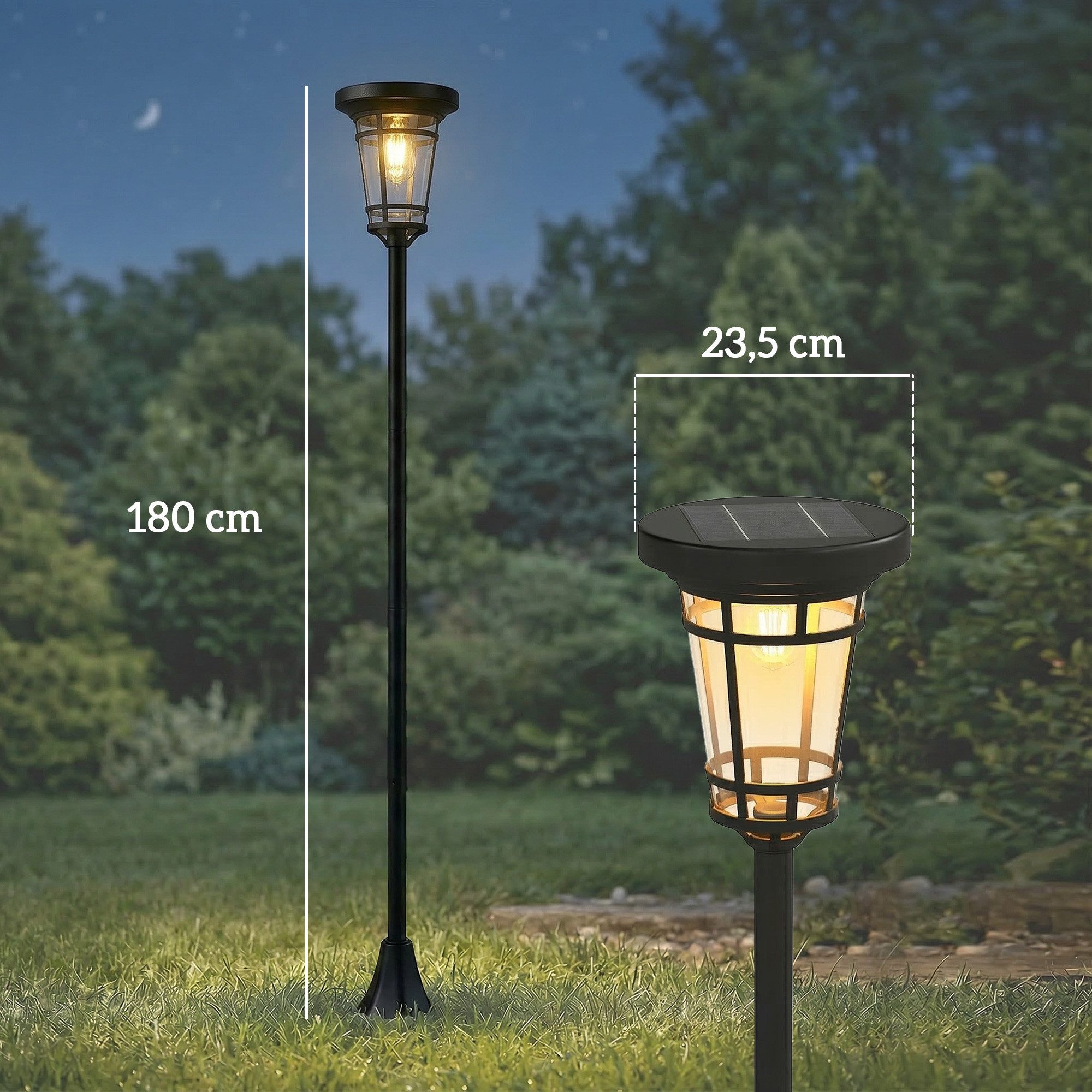 Outsunny Außen-Stehlampe mit 2 Helligkeitsmodi, Lichtsensor, Schalter, mehrere Helligkeitsstufen, Sensorgesteuert, Wetterfest, LED fest integriert, für Garten Balkon