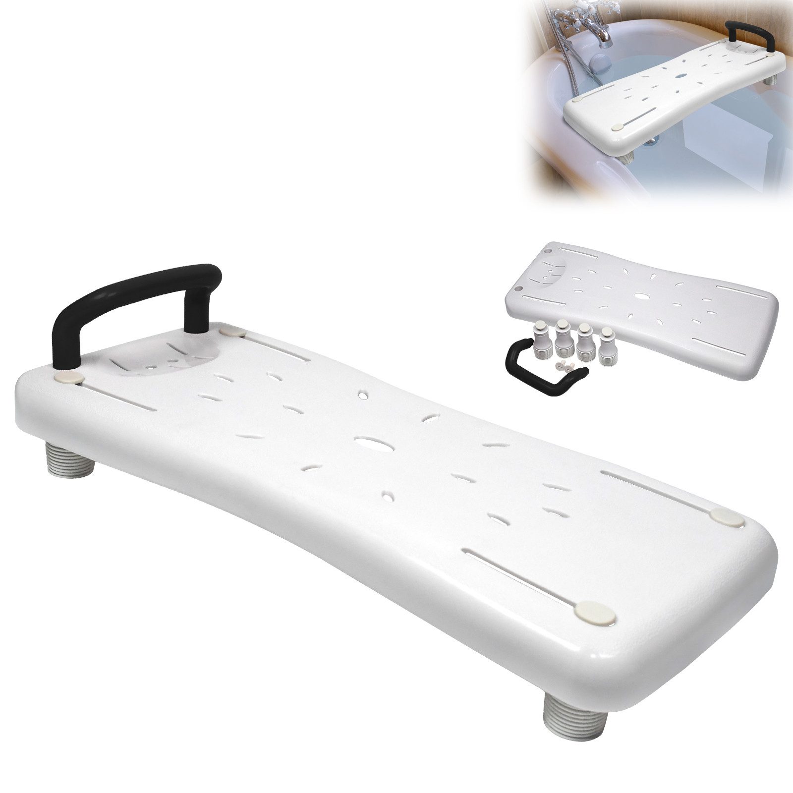 FIVMEN Badewannenbrett 70cm lang, Badewannensitz Senioren Wannensitz, belastbar bis 150 kg, Sitzbrett mit Seifenablage und mit Griff, Stuhl für Badezimmer