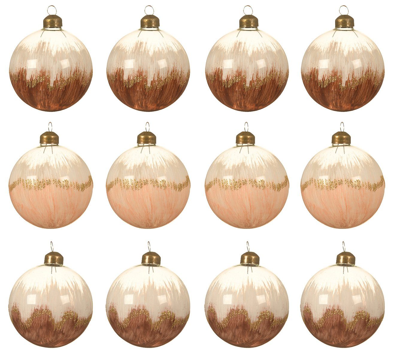 bemalt Set decorations 12er / season Verlauf Glas Weihnachtskugeln 8cm mit braun beige Weihnachtsbaumkugel, Decoris