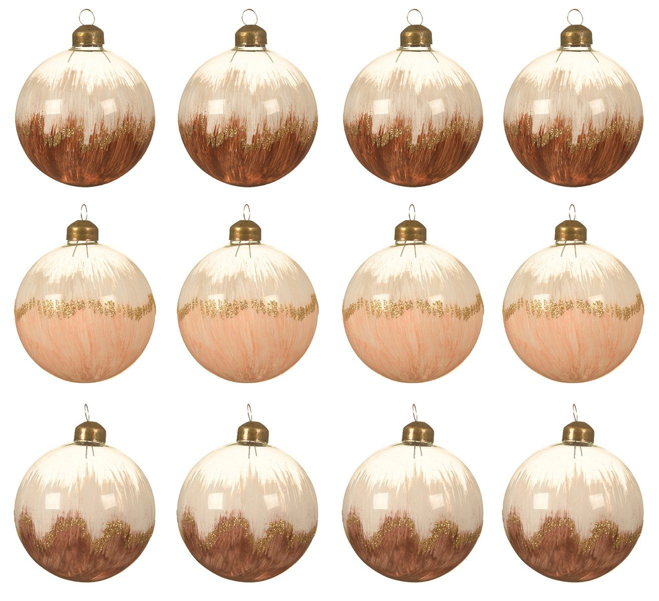 Kaemingk Weihnachtsbaumkugel, Новогодние шары Glas 8cm bemalt mit Verlauf 12er Set braun / beige