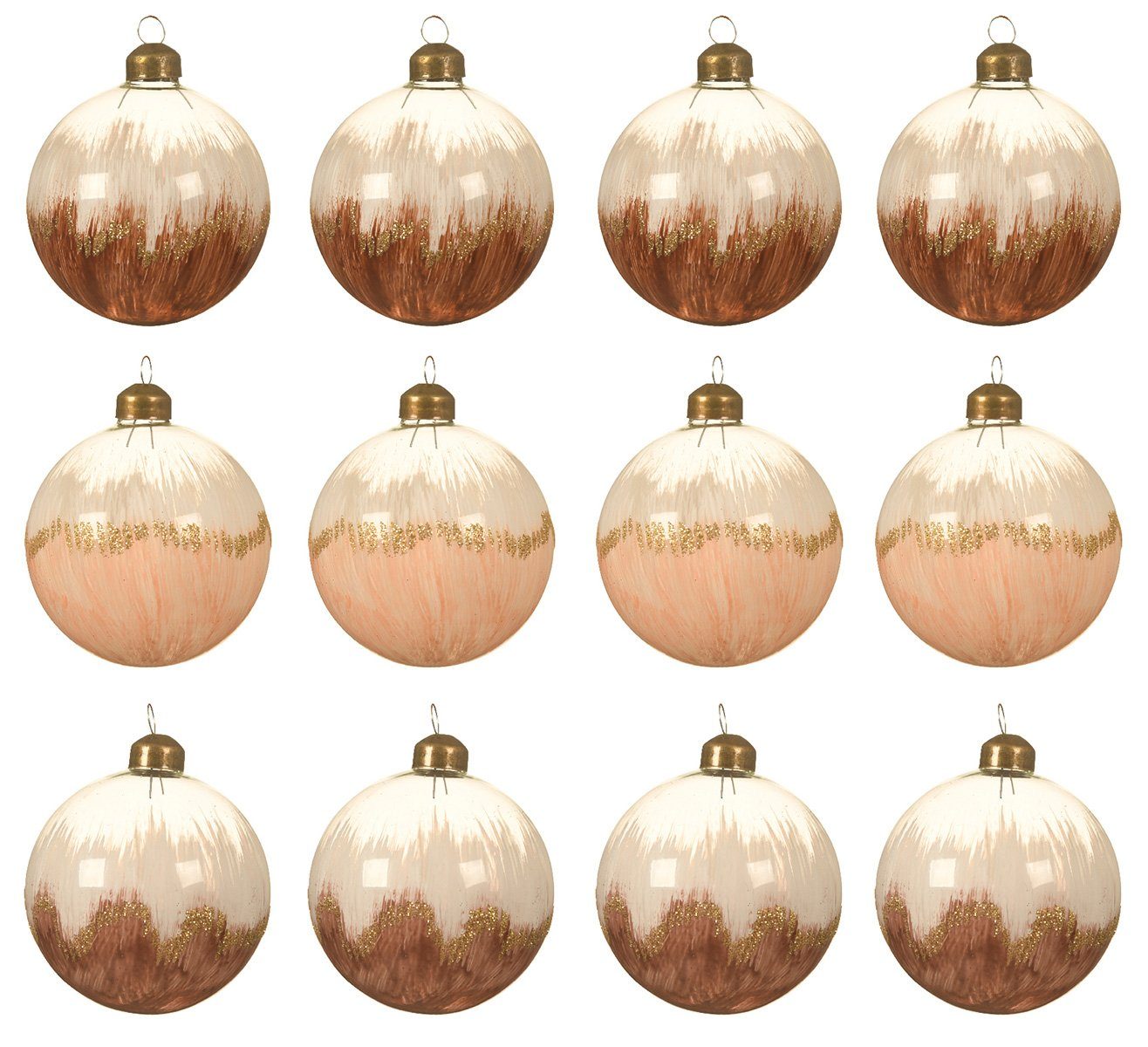 Decoris season decorations Weihnachtsbaumkugel, Weihnachtskugeln Glas 8cm  bemalt mit Verlauf 12er Set braun / beige