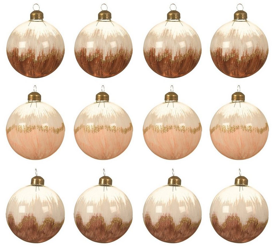 Decoris season decorations Weihnachtsbaumkugel, Weihnachtskugeln Glas 8cm  bemalt mit Verlauf 12er Set braun / beige