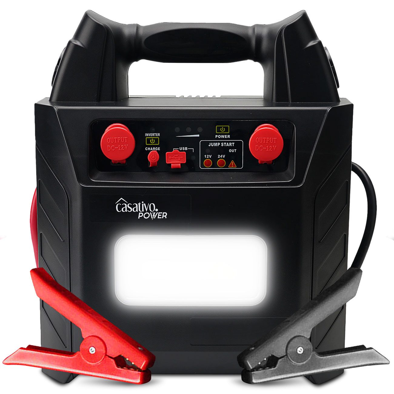 Casativo 5-in-1 Pkw Starthilfegerät 2000A mit 40Ah Starthilfe Powerbank USB Autobatterie-Ladegerät (Starthilfe-Dauerstrom 600 A, Spitze 2.000 A, für 12/24-Volt-Batterie)