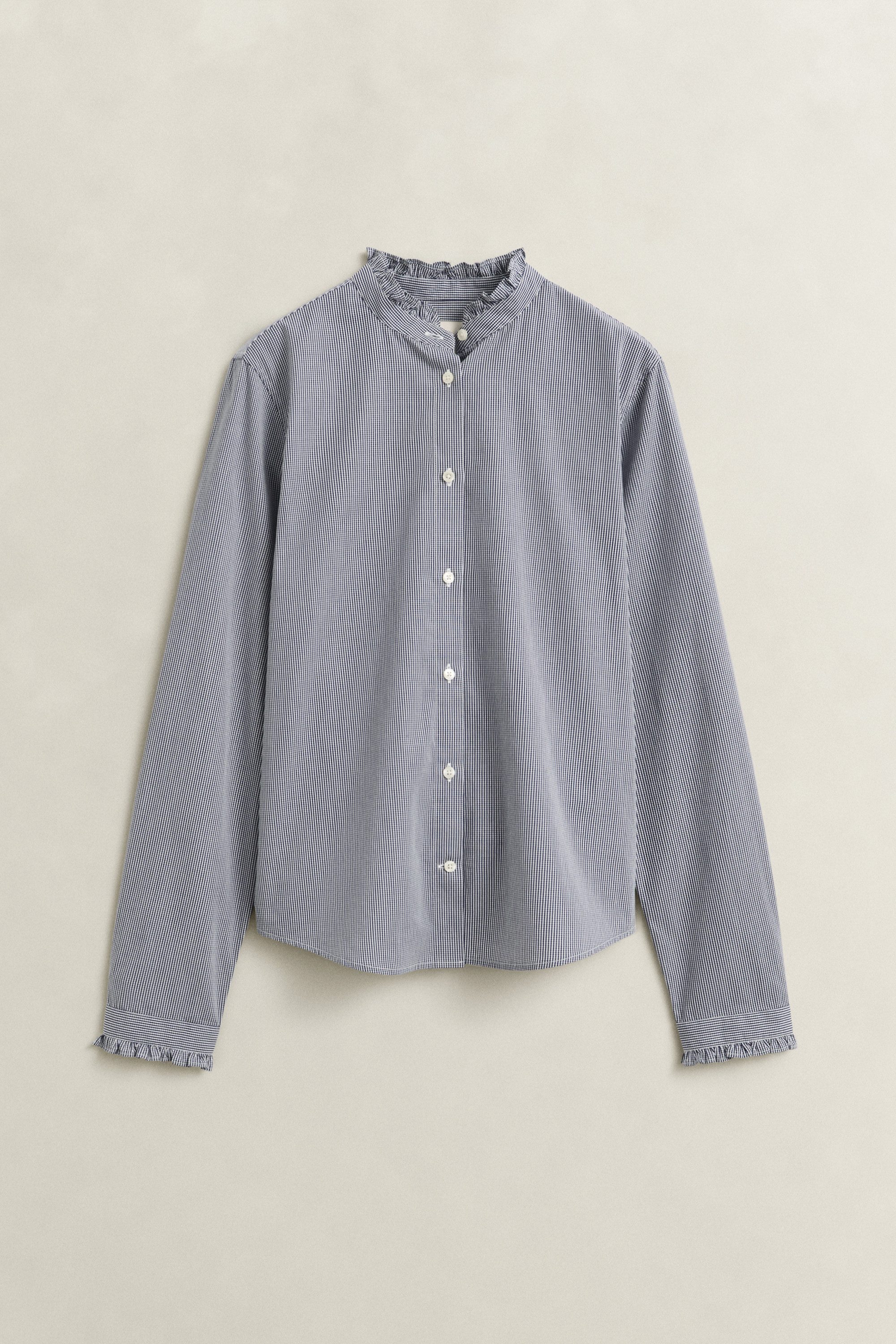 Gant Langarmbluse REGULAR CLASSIC POPLIN FRILL Kragen und Ärmelenden mit Rüschen, fein gestreift