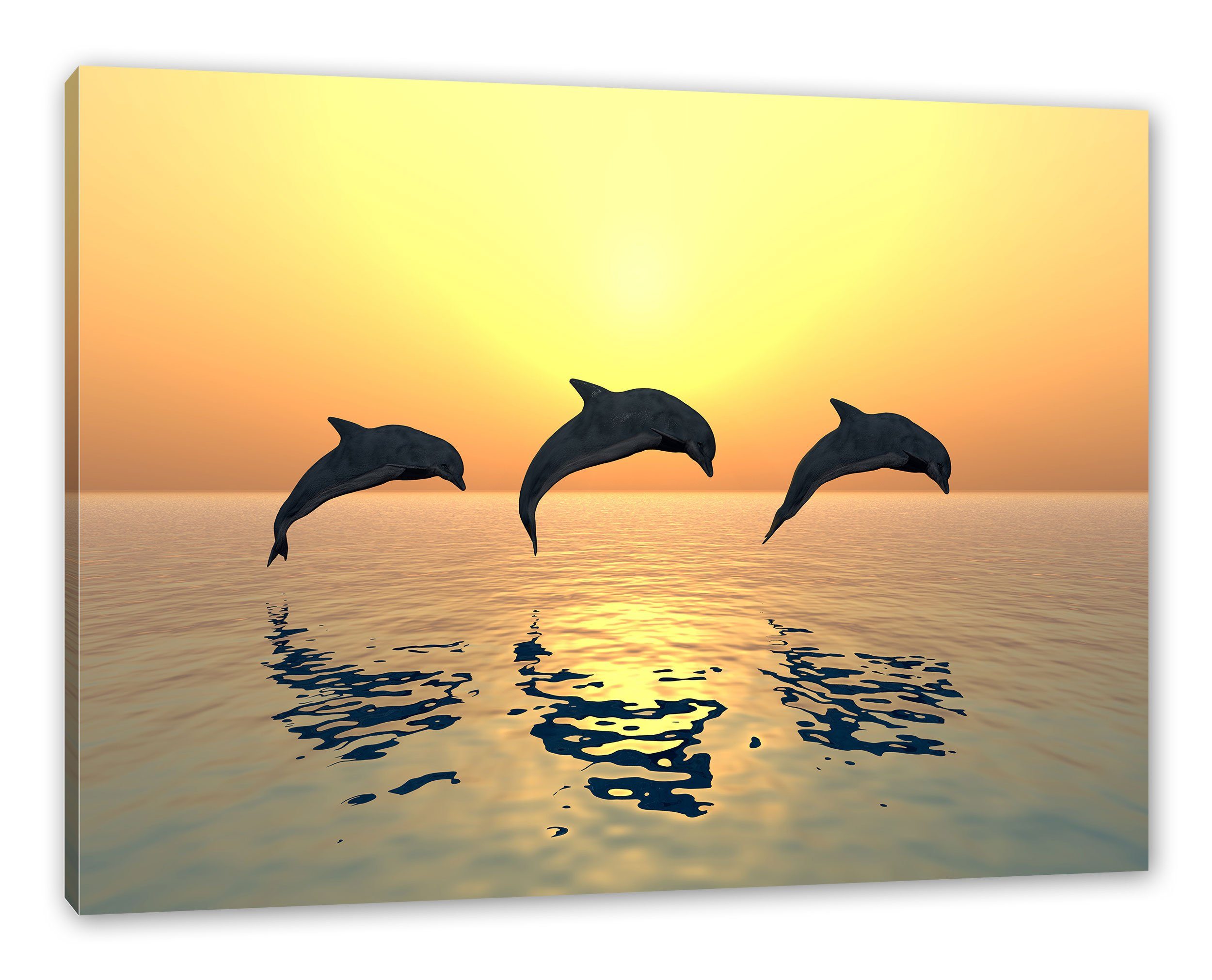 Pixxprint Leinwandbild Delfine im Sonnenuntergang, Delfine im Sonnenuntergang (1 St), Leinwandbild fertig bespannt, inkl. Zackenaufhänger