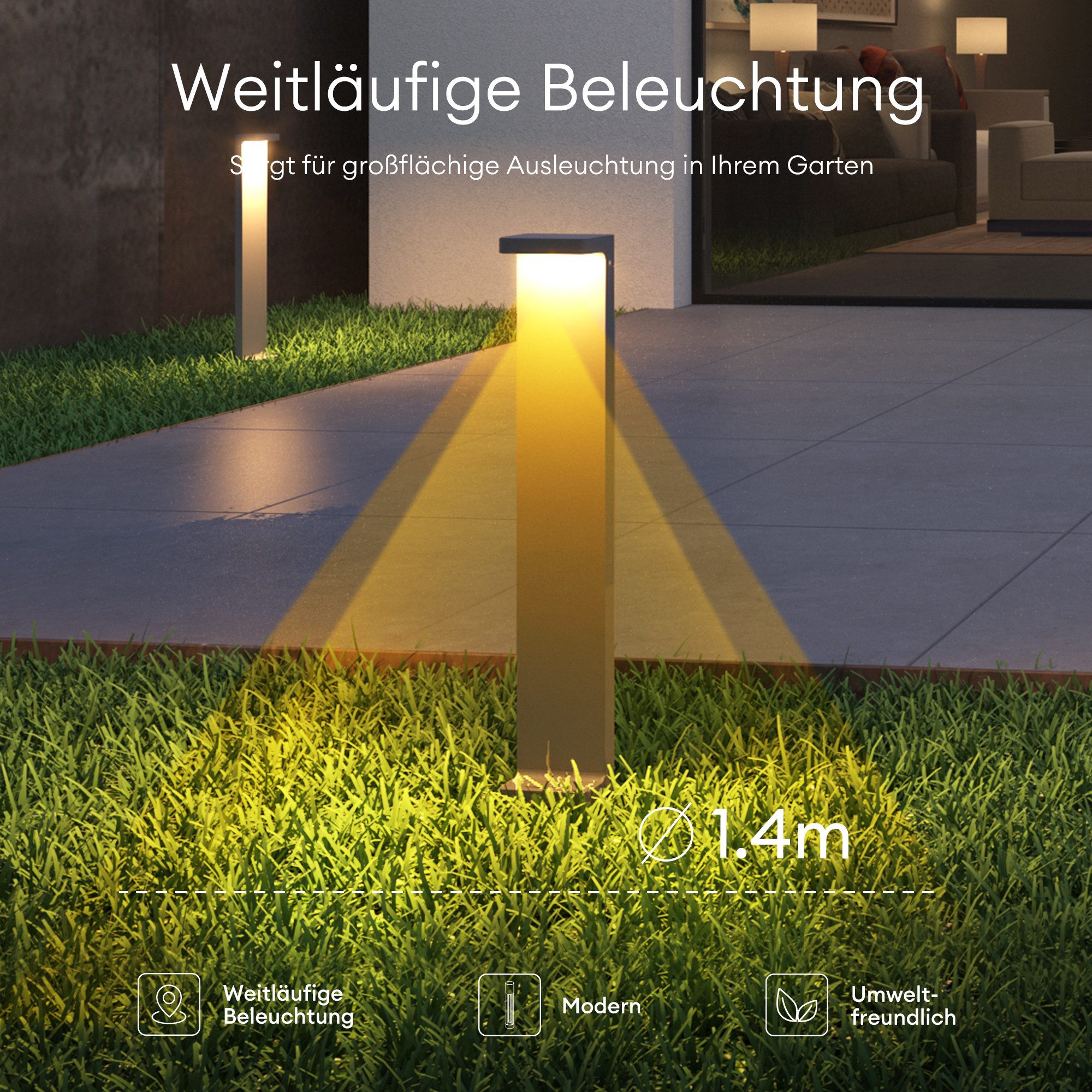 Mai & Mai LED Außen-Stehlampe LED Wegeleuchte IP65 Standleuchte für Außen 6W 3000K Gartenlampe – Bild 5 von 5