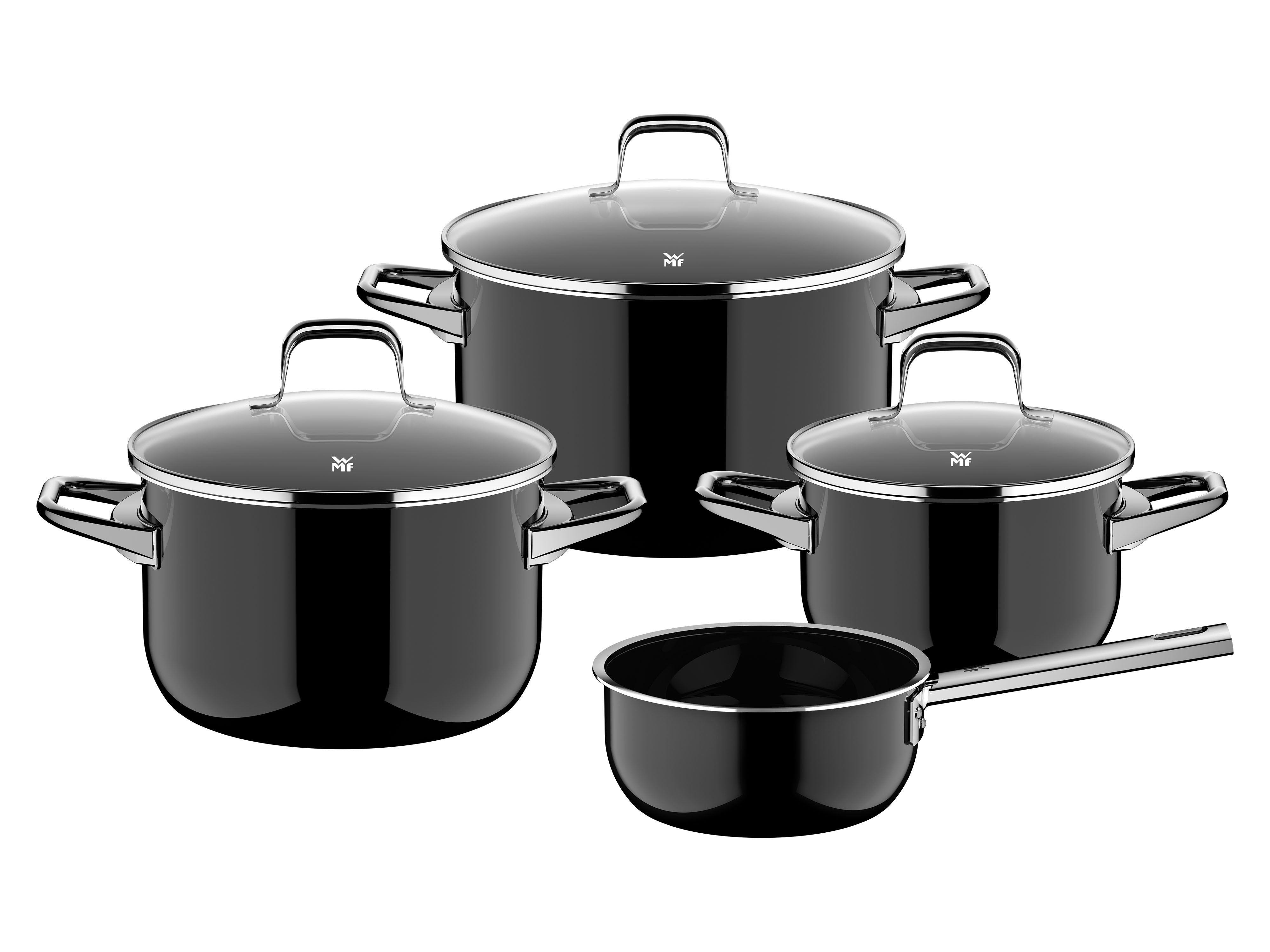 WMF Topf-Set Fusiontec Essential Pro, Edelstahl, Glas (Set, 7-tlg), kratzfeste Oberfläche, wärmereduzierende Hohlgriffe, Made in Germany