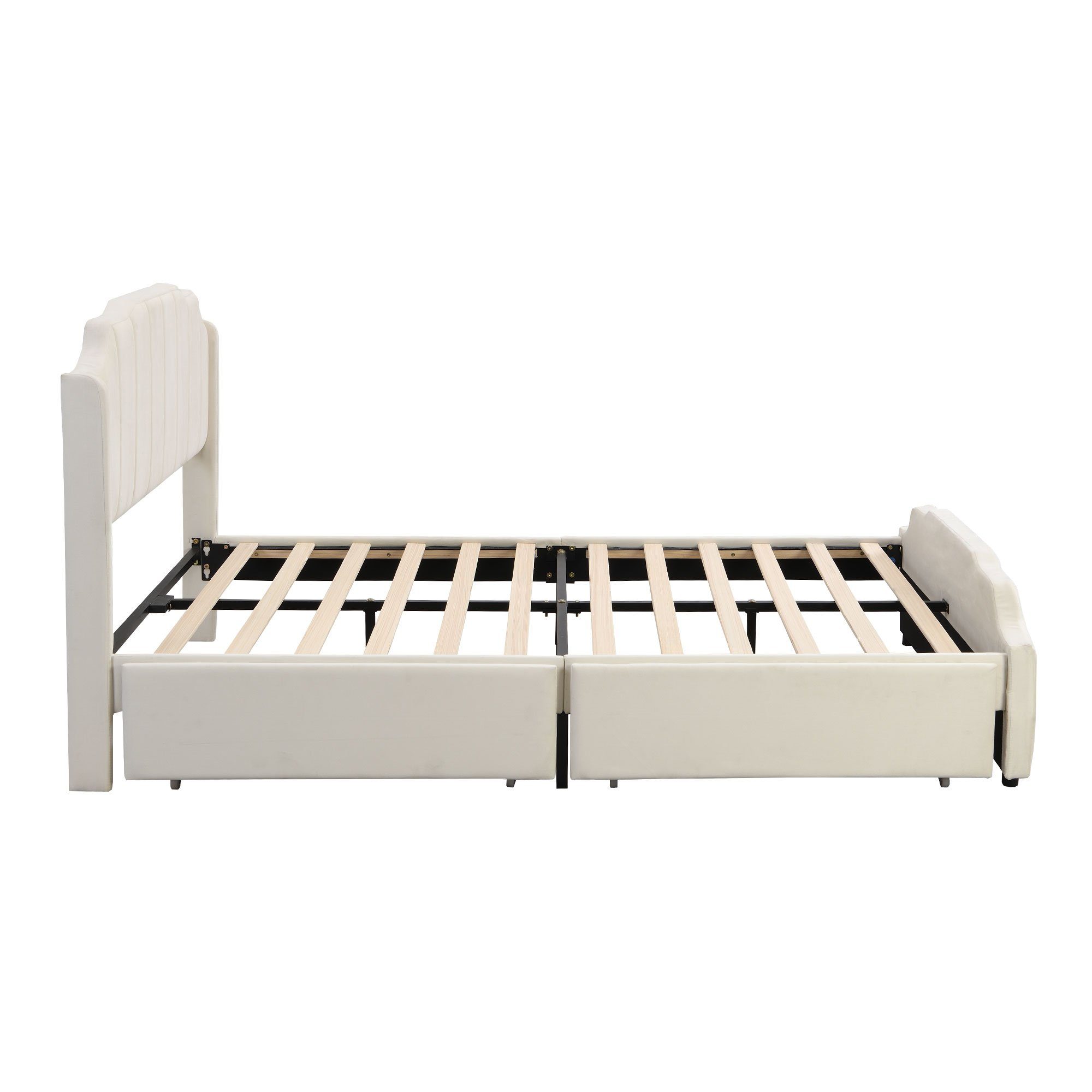 Polsterbett (Kinderbett), Doppelbett 140x200cm mit 2 Schubladen & Lattenrost, weicher Samt-Bezug