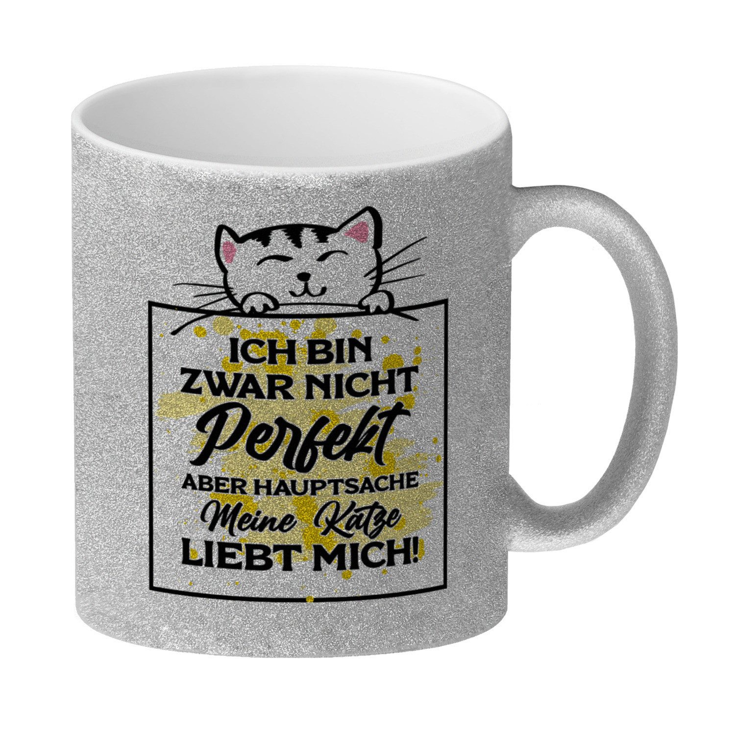 speecheese Tasse Meine Katze liebt mich Katzen Spruch Glitzer