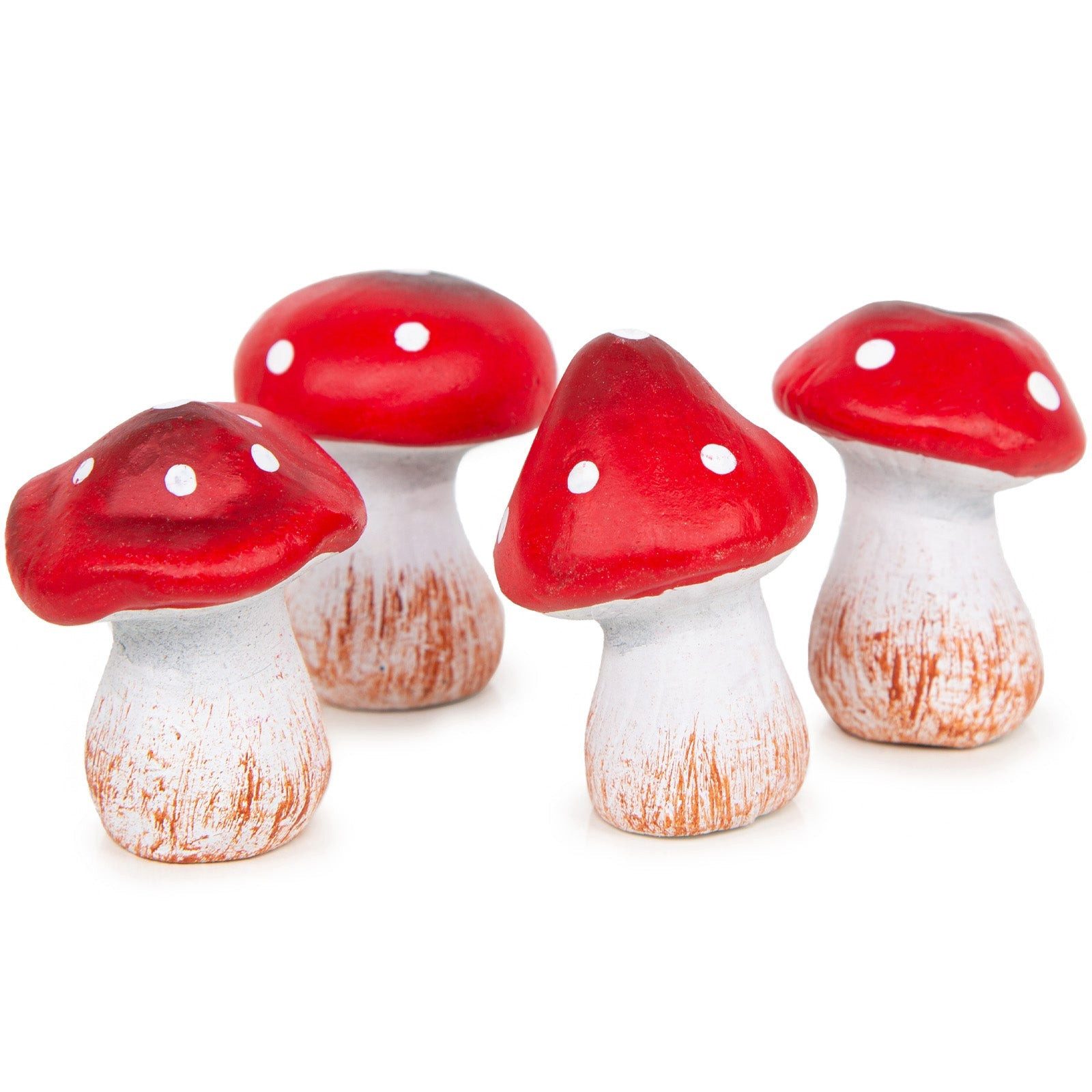 Logbuch-Verlag Dekofigur 4 kleine Fliegenpilze aus Ton rot weiß 5 cm - Herbstdeko Figuren