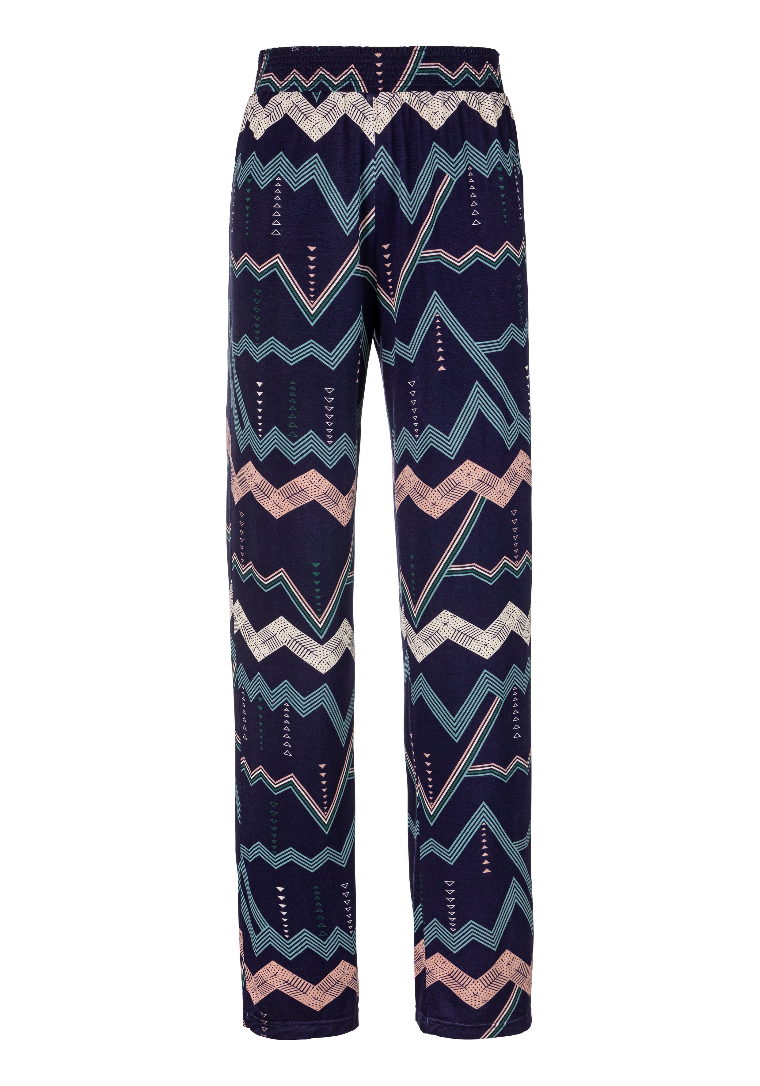 LASCANA Pyjamahose mit grafischem Zick-Zack allover-dunkelblau Muster