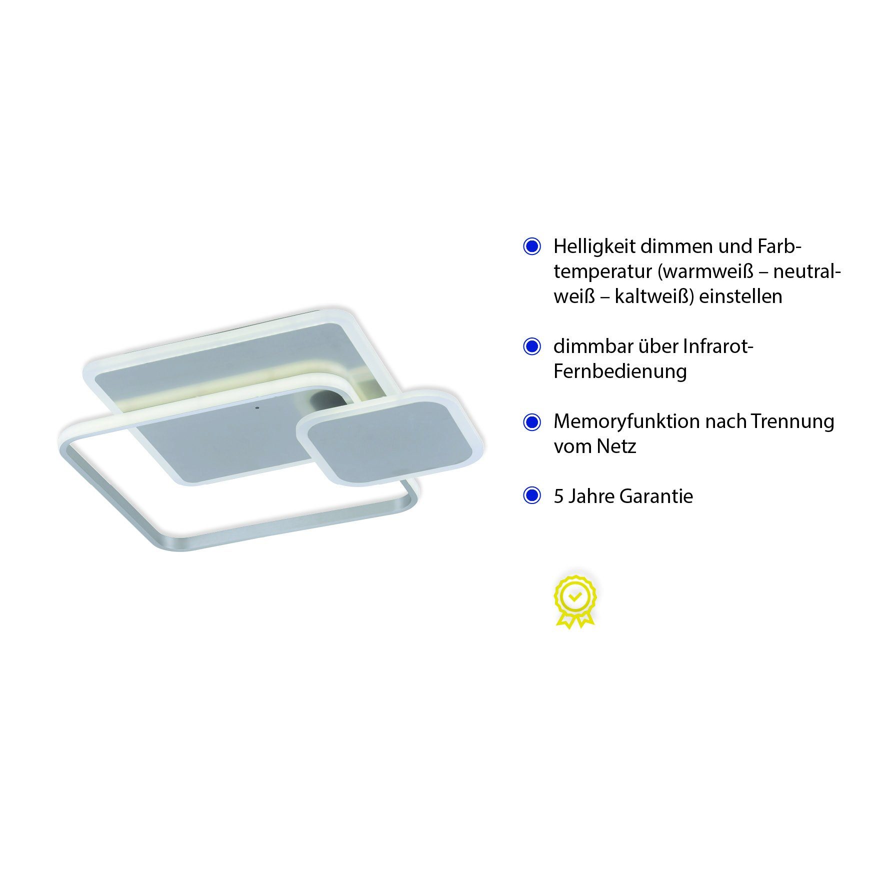 Fernbedienung, Neuhaus CCT Dimmfunktion, Memory, über integriert, Fernbedienung, Fernbedienung, LED Infrarot warmweiß fest inkl., Netz, nach kaltweiß, - inkl. EMILIO, Deckenleuchte LED vom Infrarot - Paul Trennung