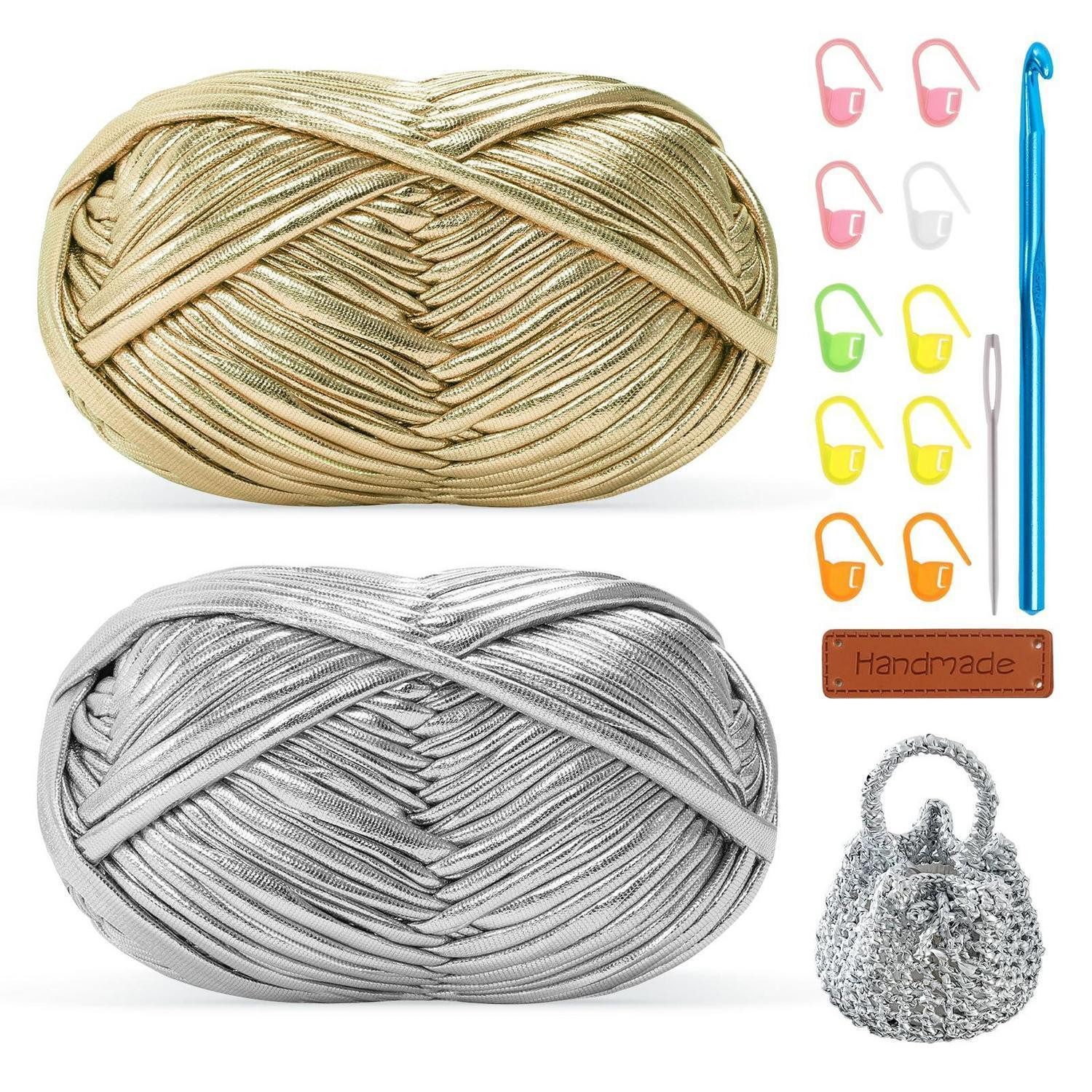 LuxusKollektion Metallisches Häkelgarn 2x100g Silber/Gold Effektgarn