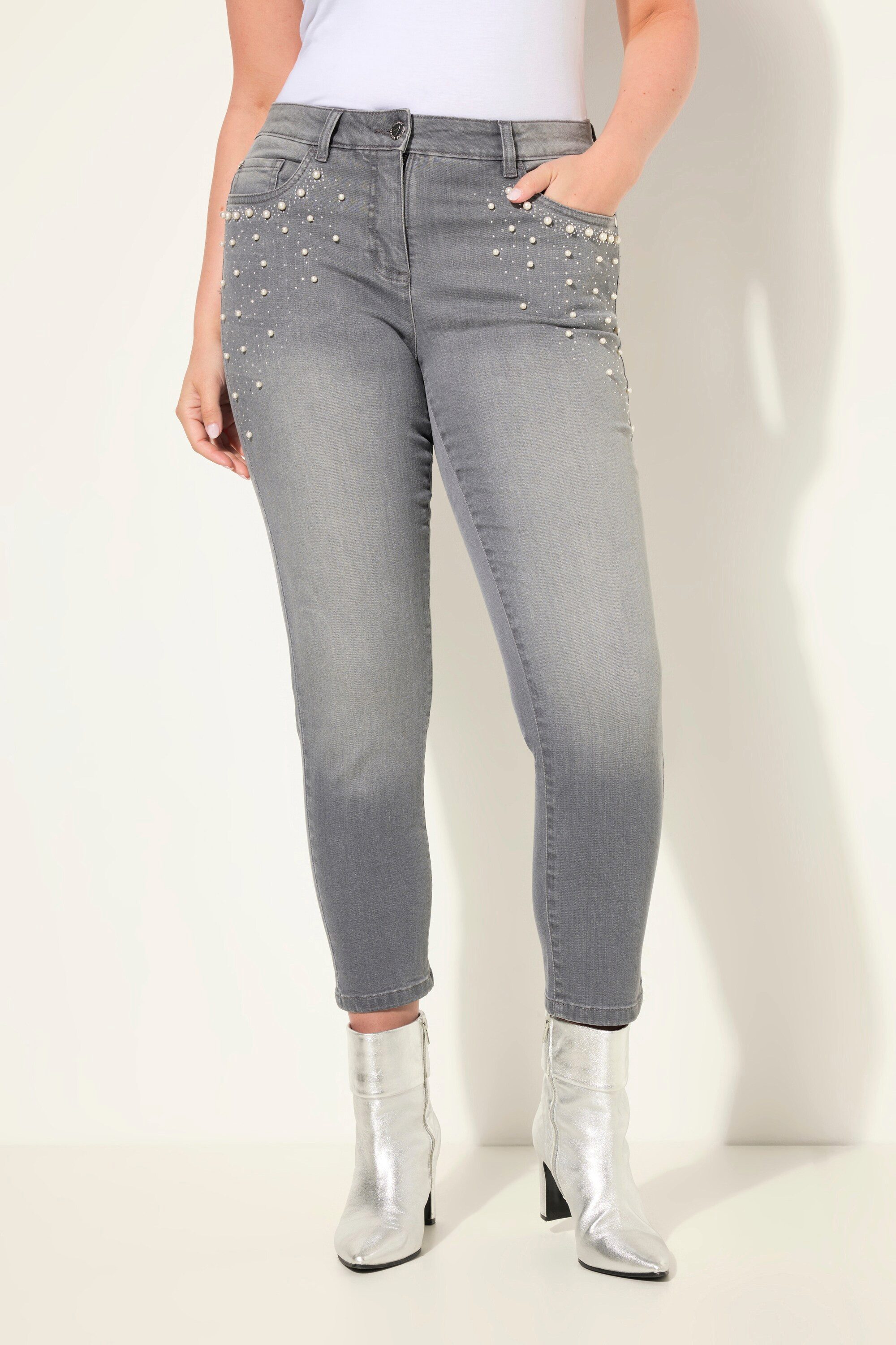 MIAMODA Regular-fit-Jeans Jeans Skinny Fit Zierperlen an den Taschen