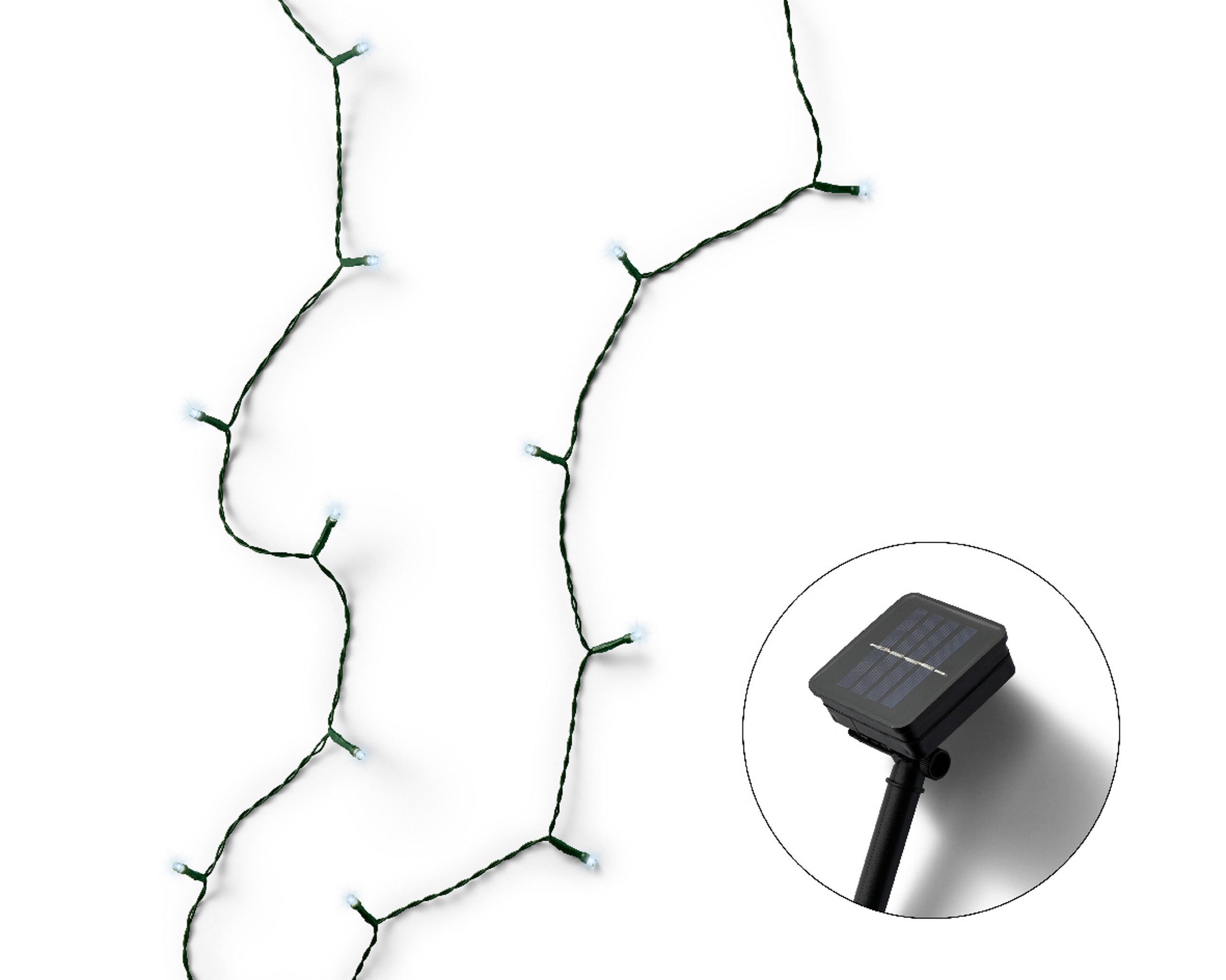 Lumineo LED-Lichterkette, Solar LED Lichterkette 9,9m Kunststoff 100 LEDs Kaltweiß / Schwarz