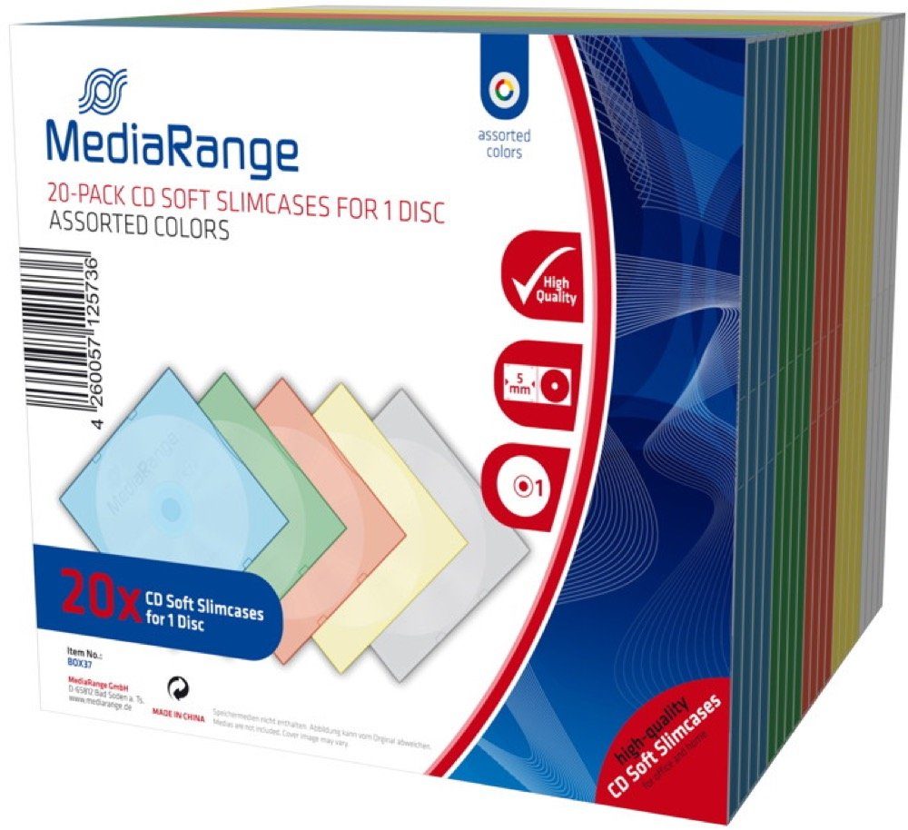 Mediarange CD-Hülle 20 CD Hüllen 1er Soft Slimcase 5 mm für je 1 BD / CD / DVD farbig