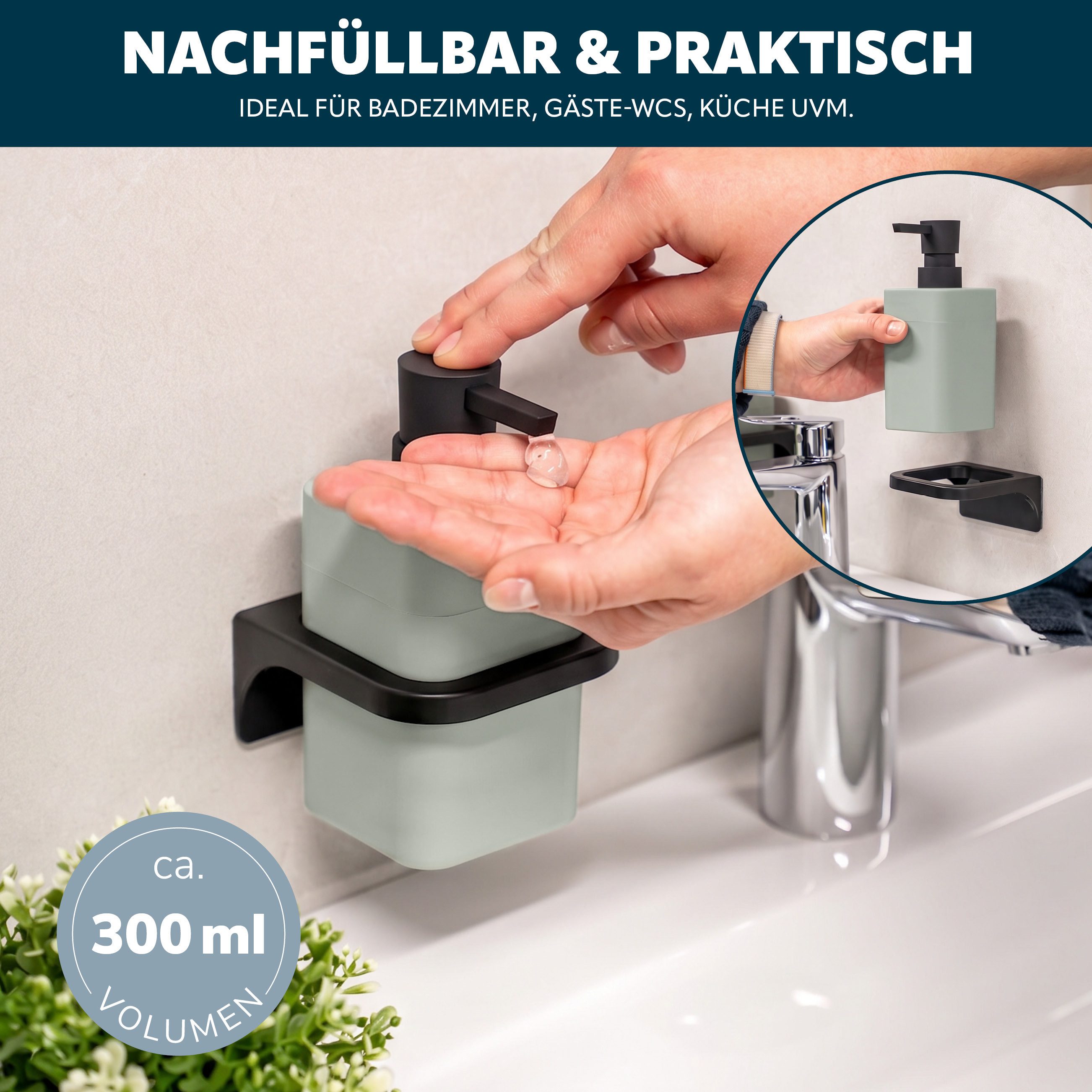 bremermann Seifenspender Bad-Serie SAVONA Softtouch inkl. Wandhalter, eckig