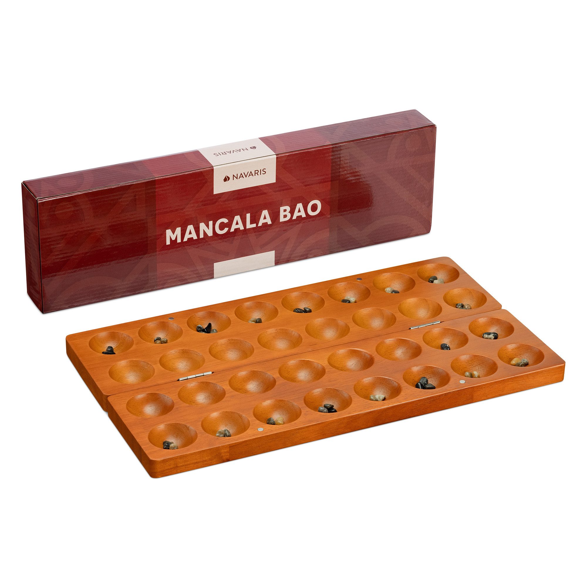 Navaris Гравець Mancala Spiel Bao Steinchenspiel aus Holz - Bohnenspiel Strategiespiel (1-tlg)