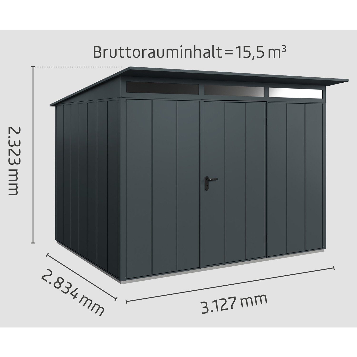 Thumbnail - Hörmann Ecostar Gerätehaus Elegant mit Pultdach (313 x 283 cm), Metall