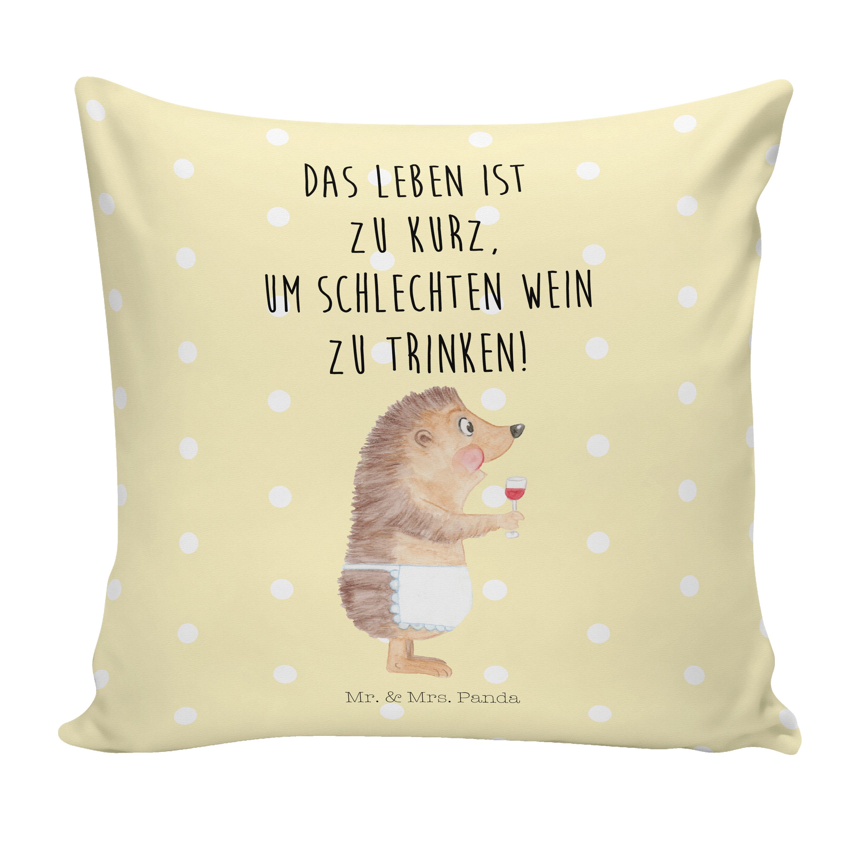 Mr. & Mrs. Panda Dekokissen »Igel mit Wein Gelb Pastell Wein Spruch
