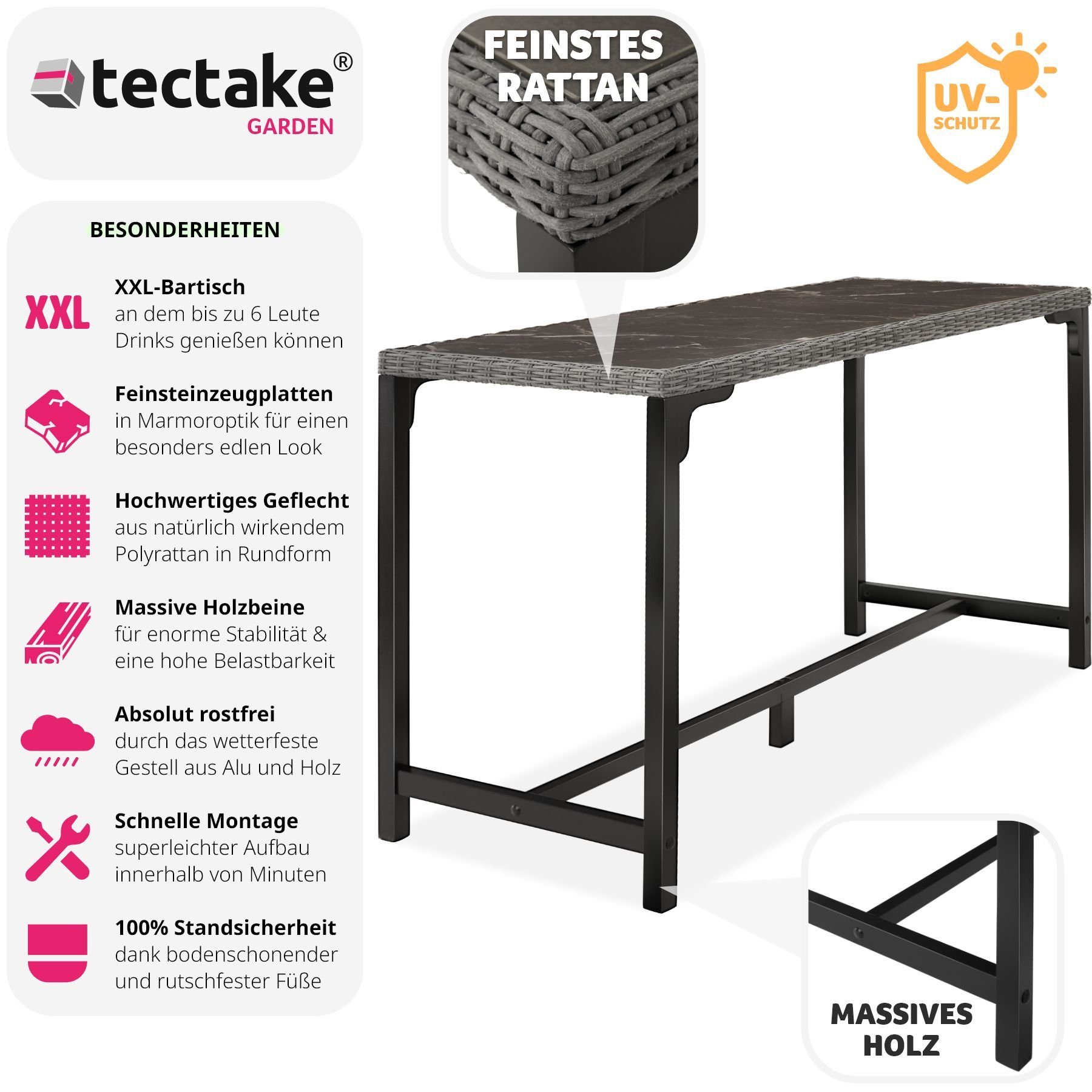 tectake Gartentisch Rattan Tisch (1-St., 1 günstig online kaufen