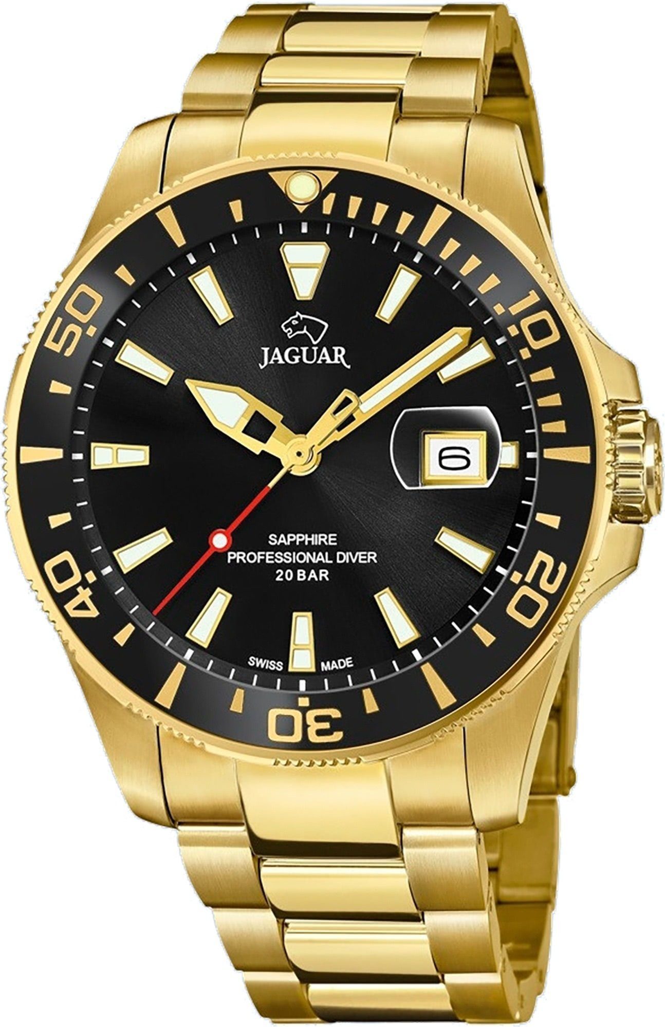 JAGUAR Quarzuhr Jaguar Herren Armbanduhr Executive, (Analoguhr), Herren Armbanduhr rund, Edelstahlarmband gold, Sport