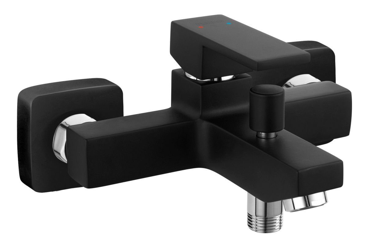 Ferro Wannenarmatur ZICCO BLACK Badarmatur Einhebelmischer Aufputz Wanne eckig, schwarz, BZI1BL